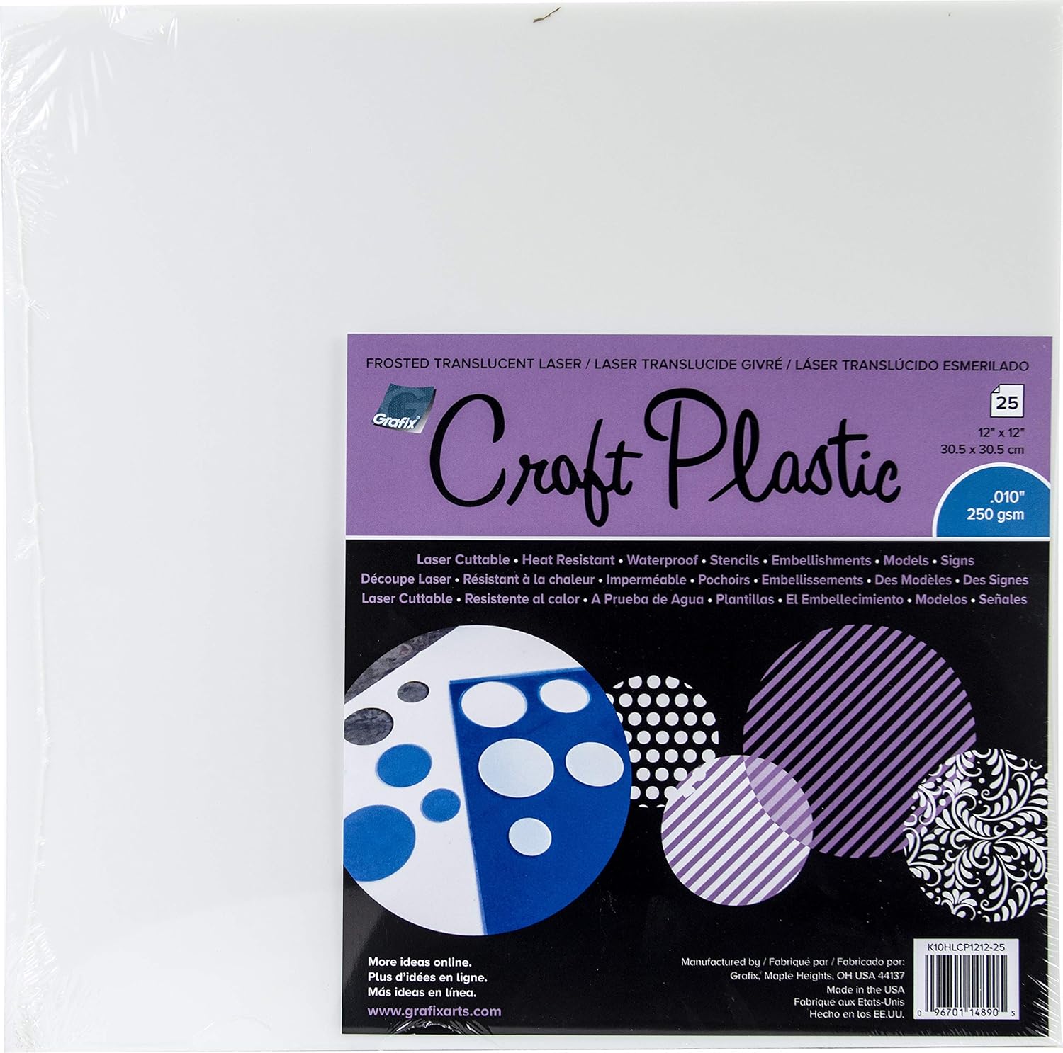 Grafix Craft Plastic Sheets 12"X12" 25/Pkg-Frosted .010, Multi