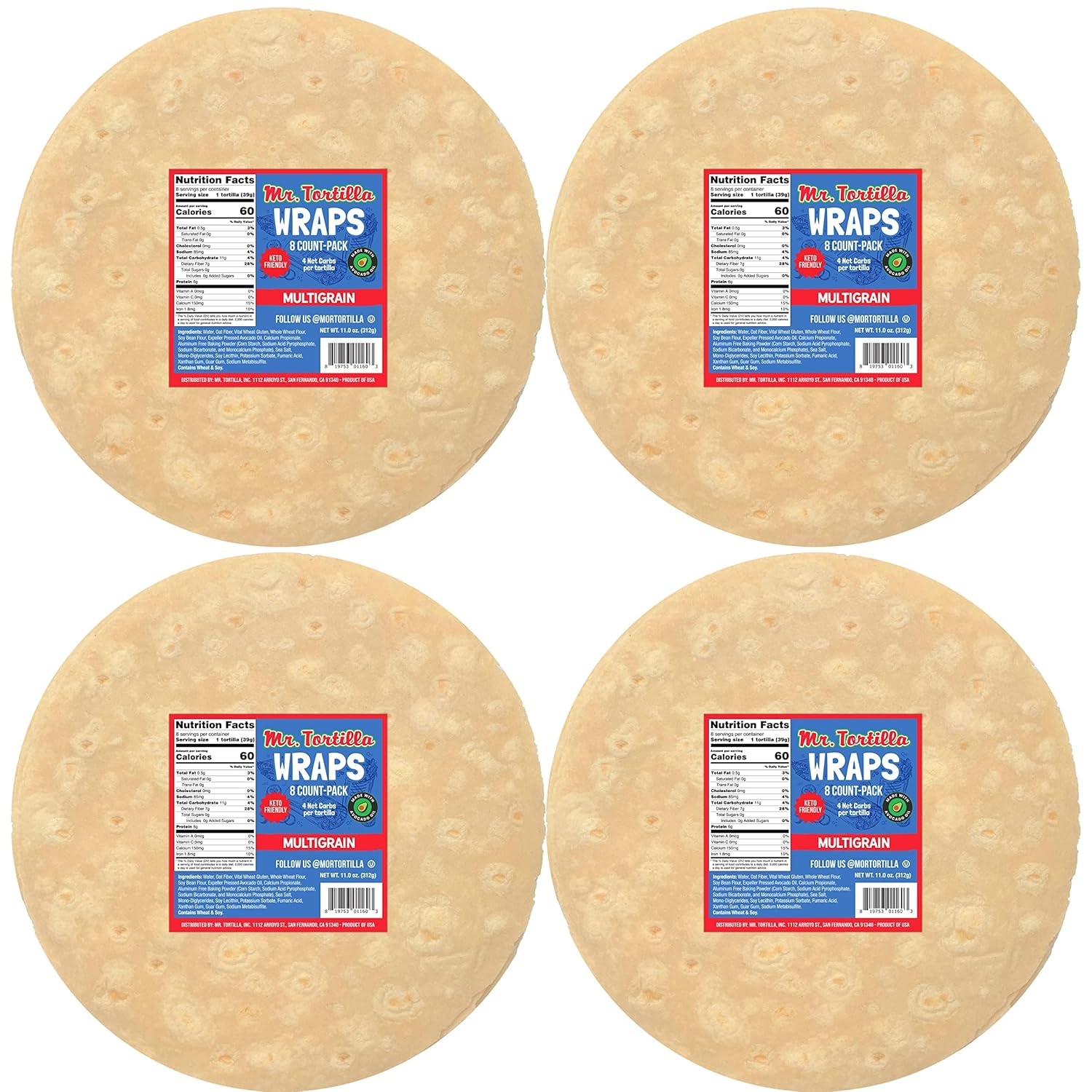 Mr. Tortilla Keto-Friendly 4 Net Carb Tortillas - Fresh Delicious Soft Taco Shells - Healthy Keto Food Wraps - Organic Wheat Flour - Great for Pizza Crust, Quesadilla, Burrito - 32 Wraps