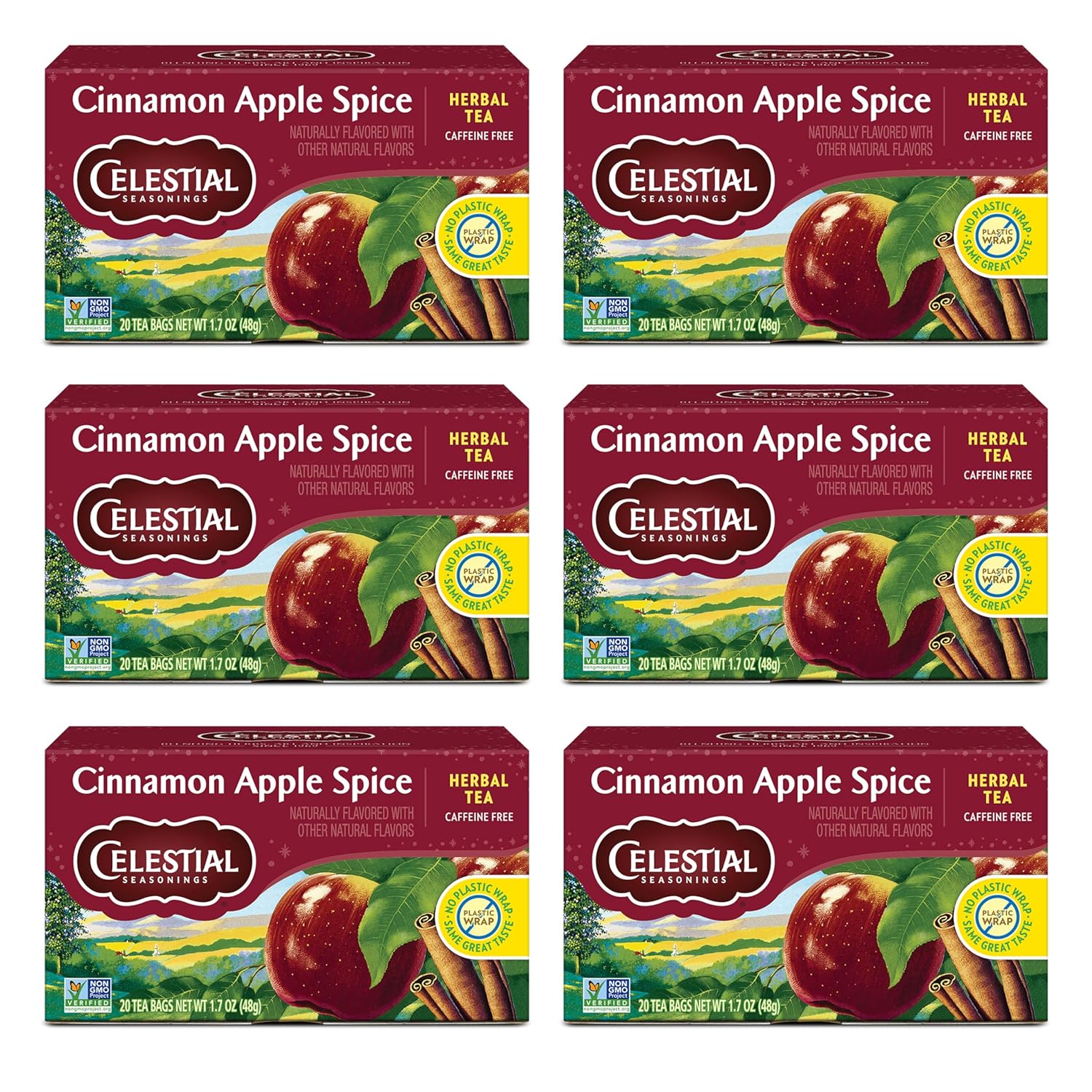 Celestial Seasonings Cinnamon Apple Spice Herbal Tea, Caffeine Free, 20 Tea Bags Box (Pack of 6)