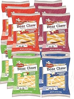 Cloverhill Danish Fruit Pastry Variety Pack | Strawberry, Cherry, Blueberry and Apple Bear Claws, Pack of 12