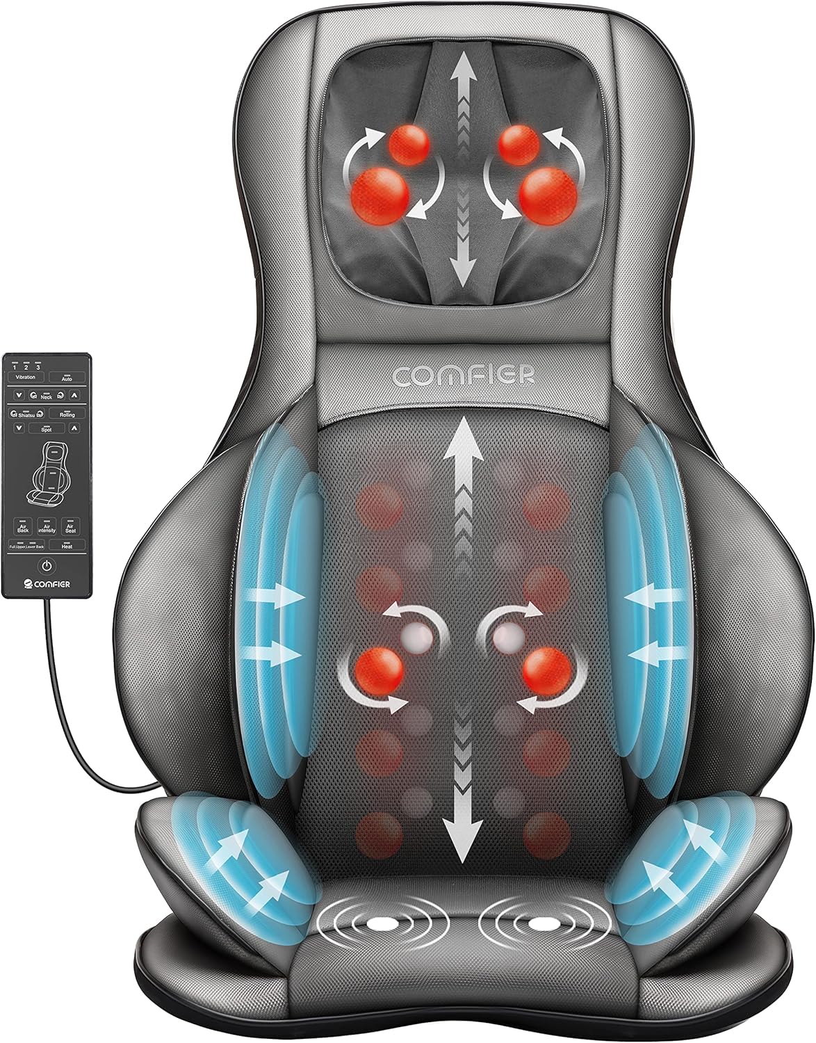 COMFIER Shiatsu Back Massager with Heat -Deep Tissue Kneading Massage Chair, Massage Chair for Full Back, Chair Massager for Home or Office Chair use (Dark Grey), Gifts for Women,Men