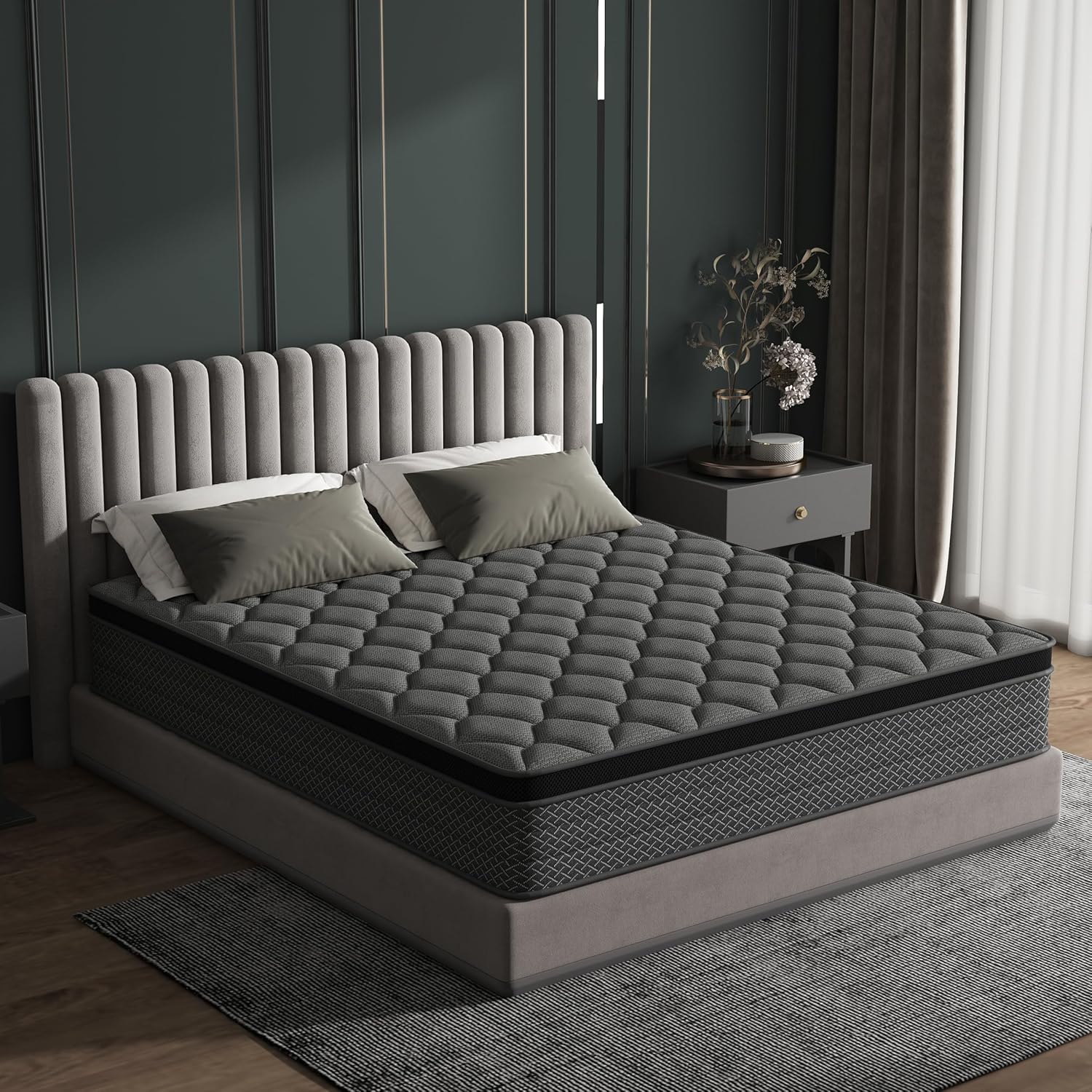 Queen Mattress, 12 Inch Hybrid Mattress in a Box, Memory Foam and Pocket Springs, Medium Plush Feel with Motion Isolating, CertiPUR-US Certified, Fiberglass Free -365-Night Trial