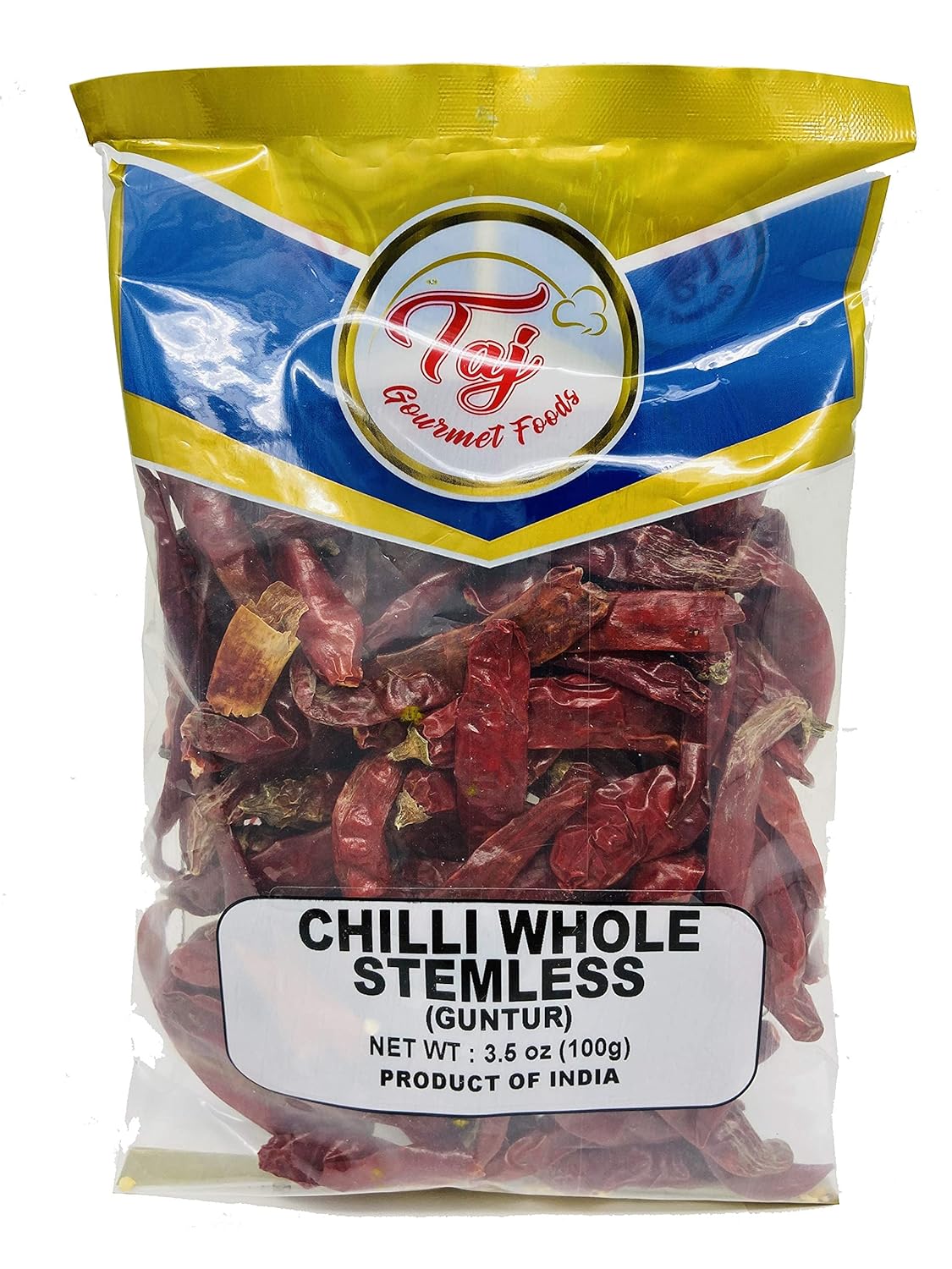 TAJ Premium Indian Whole Chilli (Whole Mirchi, without stem), (3.5 Ounce)