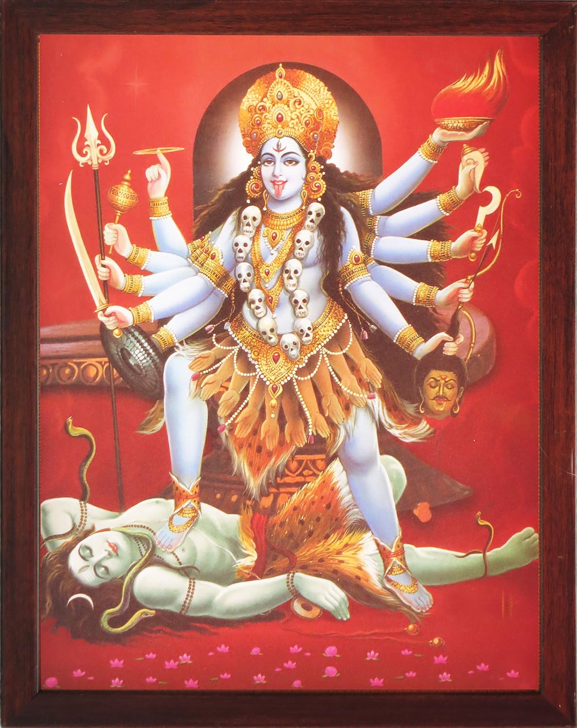 SANVIKA Goddess Maa Kali Killing Lord Shiva, a Hindu Religious Poster Painting with Frame for Worship