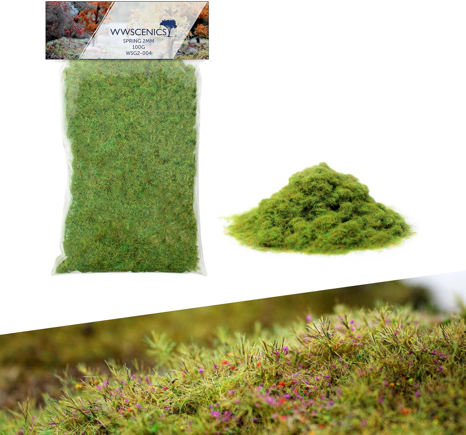 WWS War World Scenics WWScenics 2mm Spring Static Grass 100g – Realistic Static Grass Flock for Model Railway, Diorama & Wargaming Terrain
