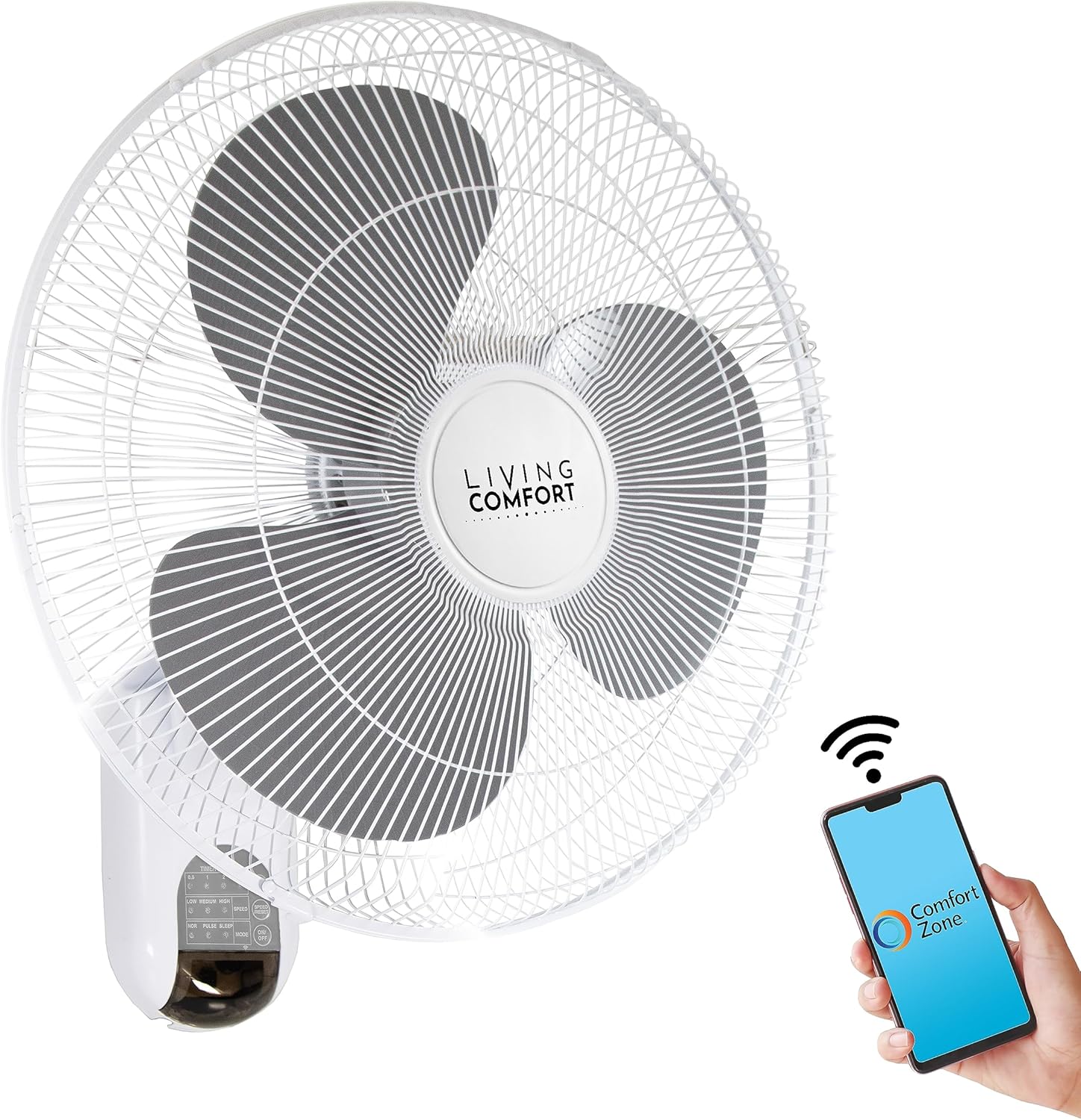 Comfort Zone Living Comfort Smart WiFi Wall Mount Fan with Timer and Adjustable Tilt, 16 inch, 3 Speed, Sleep Mode, All-Metal Grille, Full App Control, Ideal for Home, Bedroom & Office, LC16WS