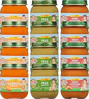 Earth's Best Organic Baby Food Jars, Stage 1 Vegetable Puree for Babies 4 Months and Older, Organic Veggie Variety Pack, 4 oz Resealable Glass Jar (Pack of 12)