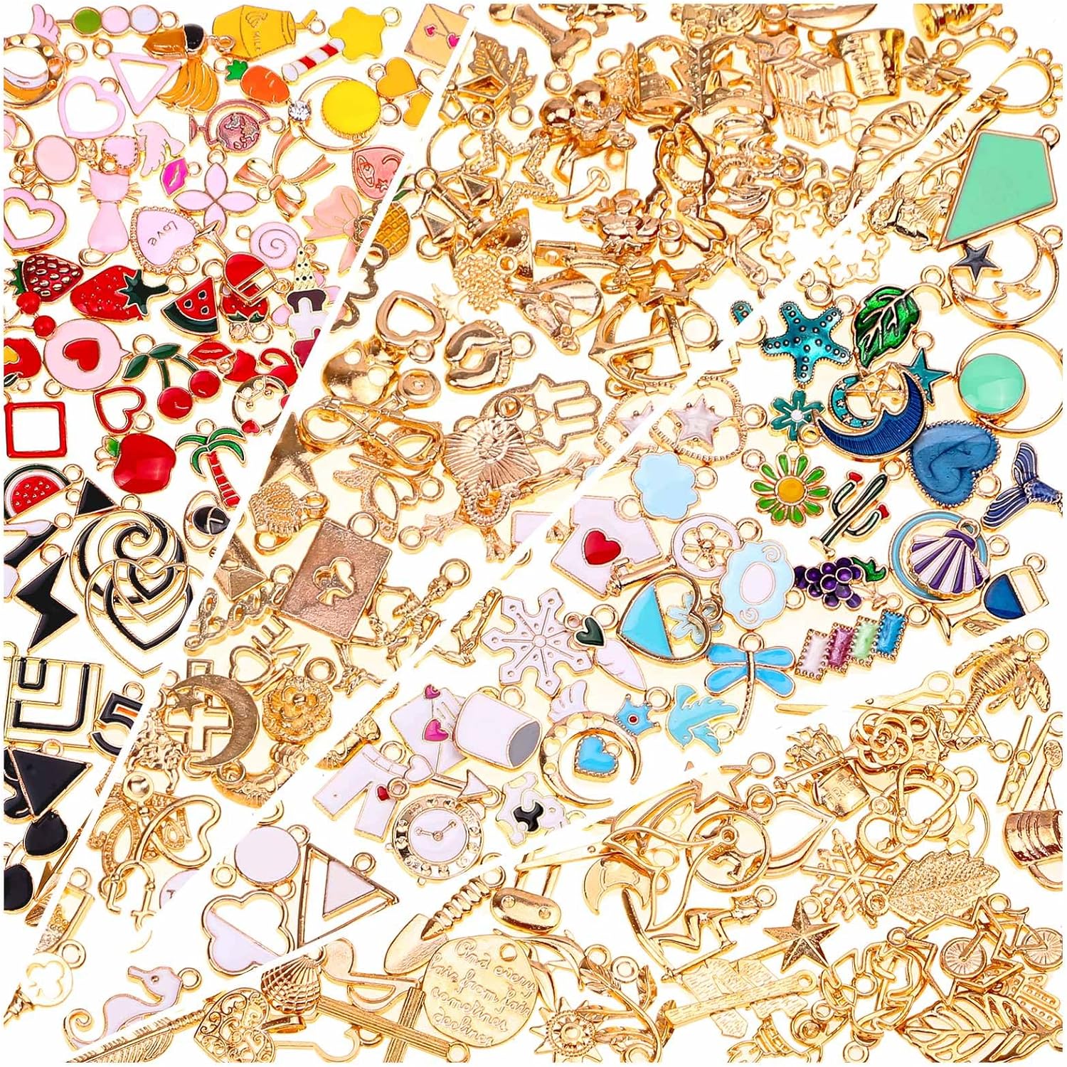 Acejoz 200Pcs Assorted Color Charms for Jewelry Making, Wholesale Mixed Bulk Metal Earring Charms