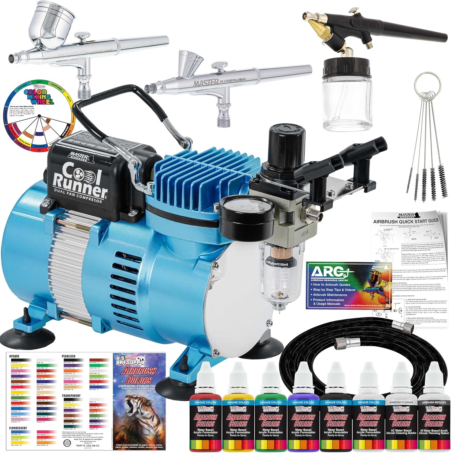 Master Airbrush Cool Runner II Air Brush Kit with Air Compressor Dual Fan