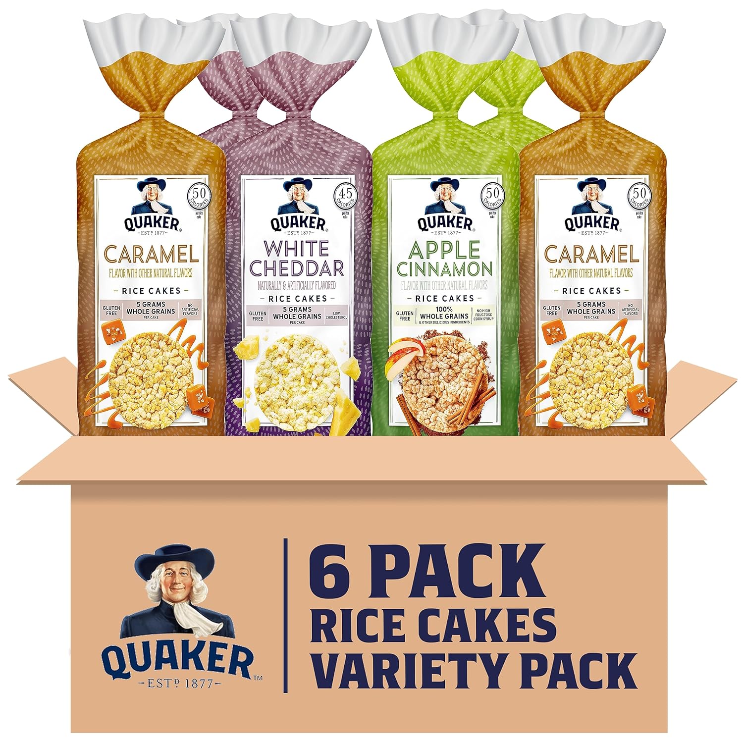Quaker Large Rice Cakes, Gluten Free, 3 Flavor Variety Pack, 6 Count