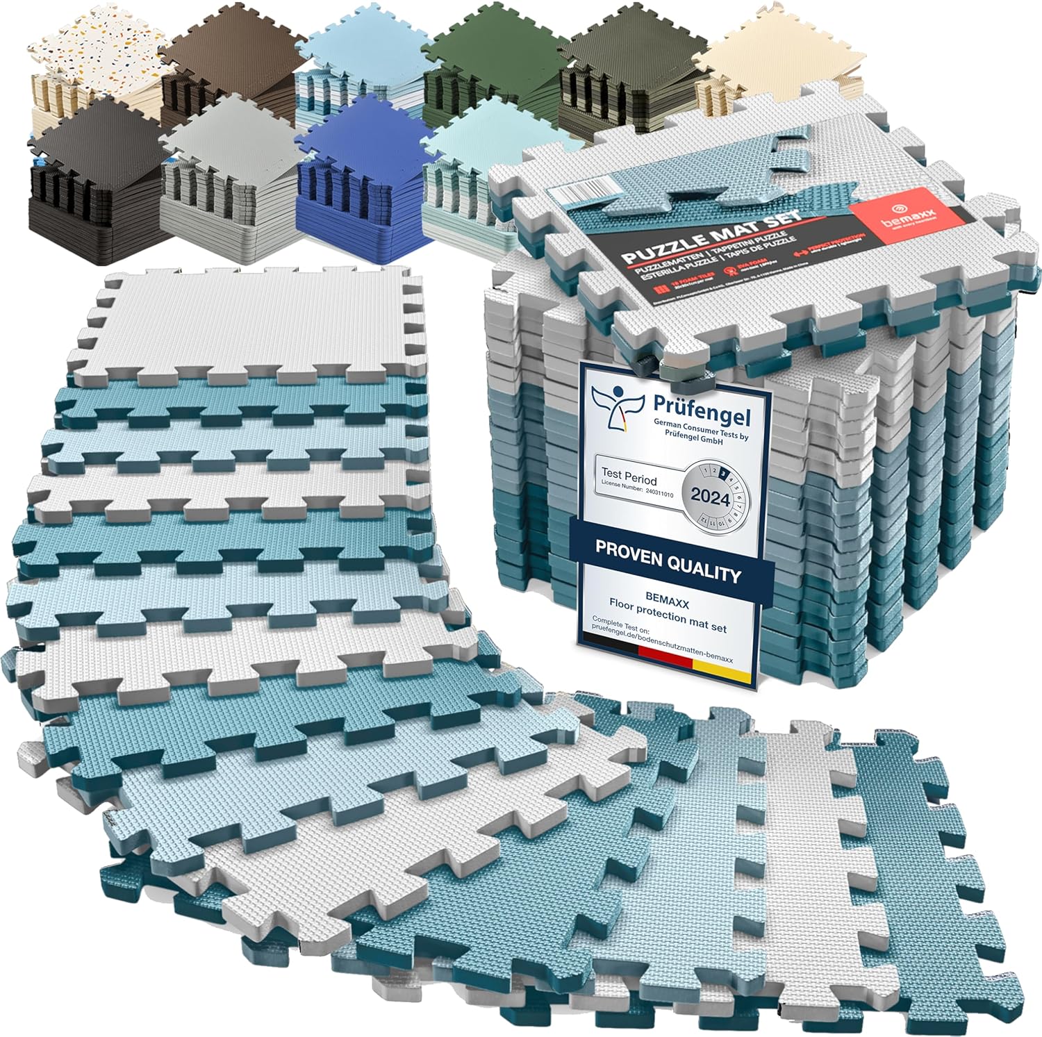 bemaxx Gym Mats Set - 18 pcs EVA Interlocking Foam Floor Tiles (12.6"x12.6"x0.4") 18sqft Protective Gym Flooring Sports Home Workout Exercise Mats Puzzle Garage Fitness Play-Room Pool Treadmill Bike