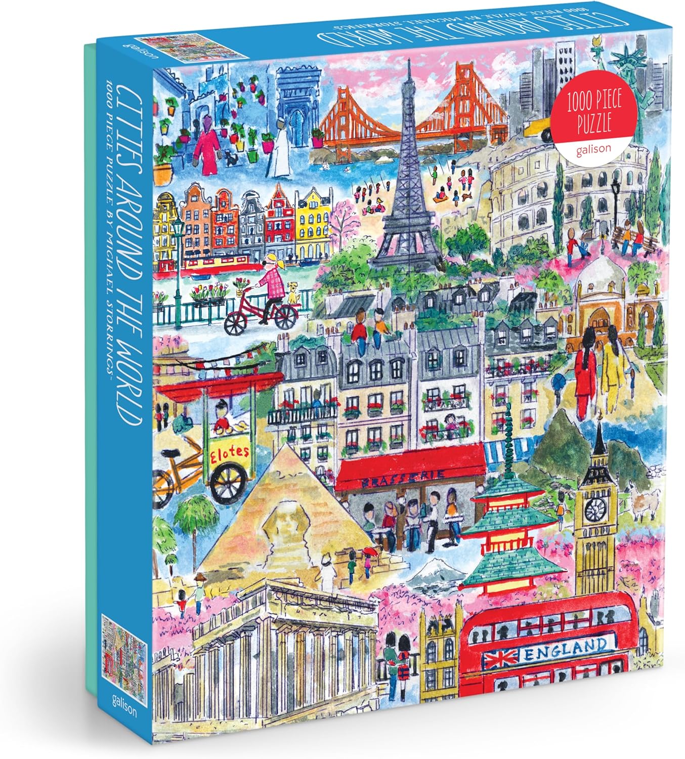 Galison Cities Around The World – 1000 Piece Michael Storrings Jigsaw Puzzle Featuring Beautiful Artwork of Famous World Landmarks