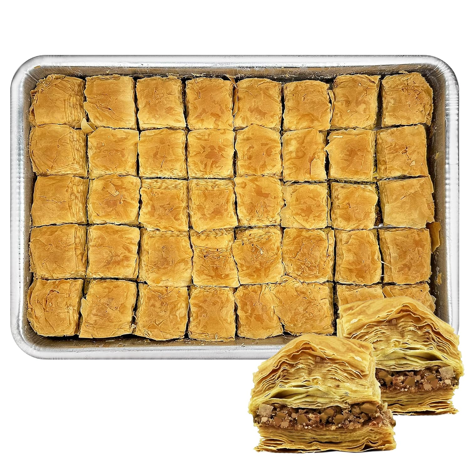 Gulluoglu Premium Walnut Baklava - Without Syrup - 1.43 lb / 650 g / 40 Pieces | Gift Tray Included | Finish With Syrup at Home | Cold Baklava Option