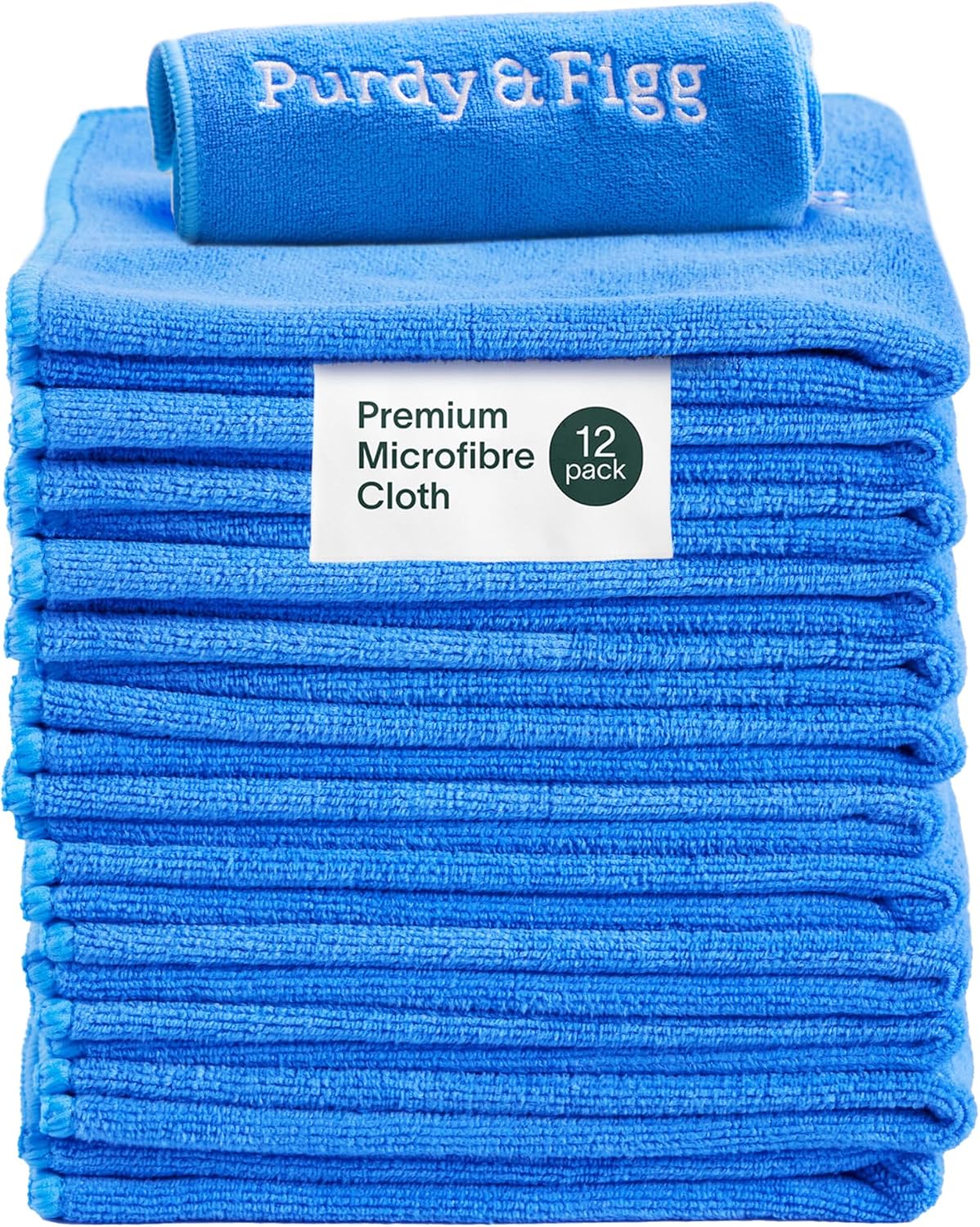 Purdy & Figg | Microfiber Cleaning Cloth| Super Soft, Streak-Free Multipurpose Polishing Cloth| Lint-Free, Scratch-Resistant, Super Absorbent & Reusable | Home & Kitchen | Pack of 12 | Blue