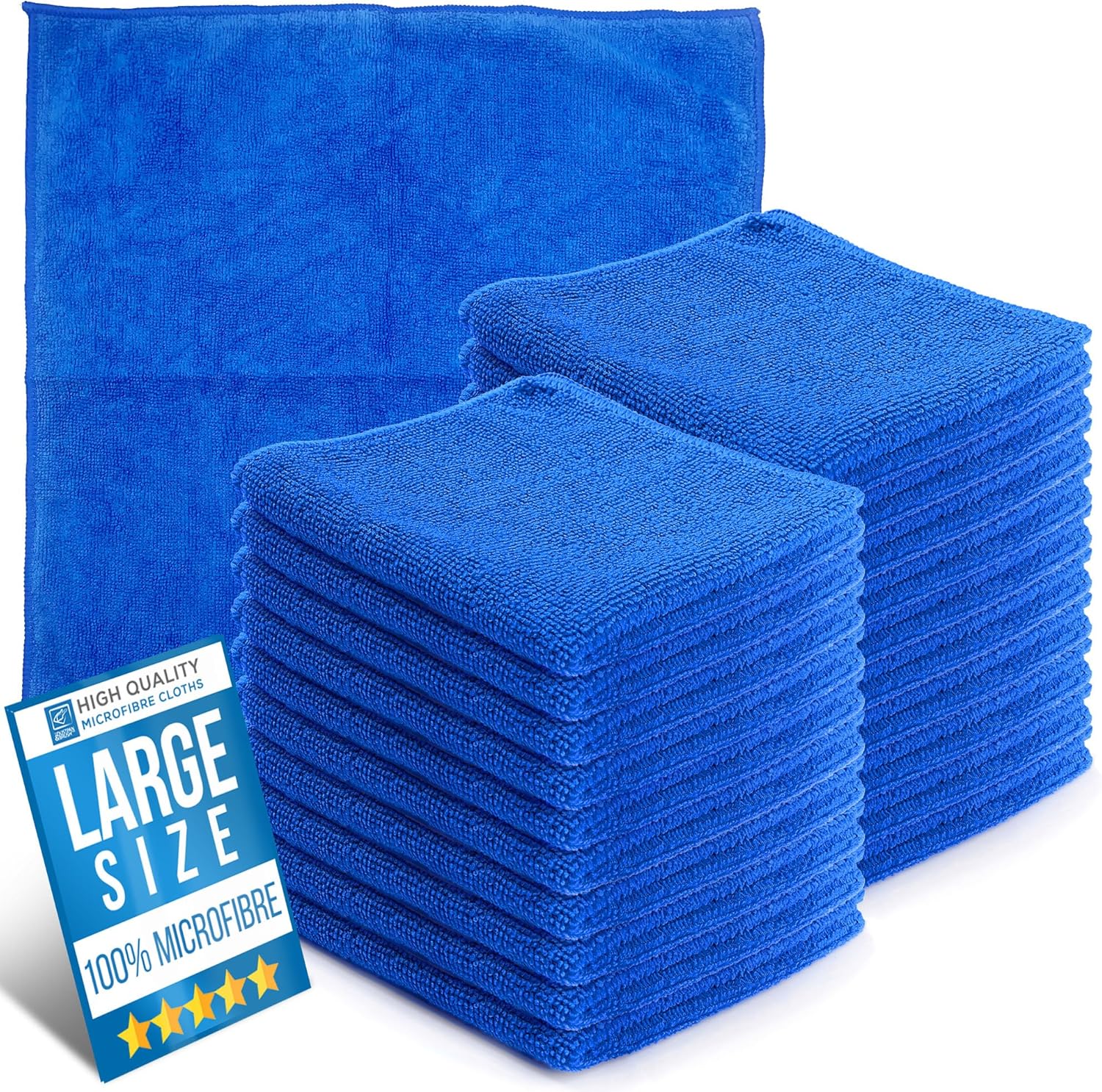 Microfiber Cleaning Cloth, Large Size 40x40cm, Super Absorbent Lint Free Microfibre Cloths Cleaning for Home, Kitchen, Surface, Mirrors, Bathrooms, Motorbike, Car (Blue, 20)