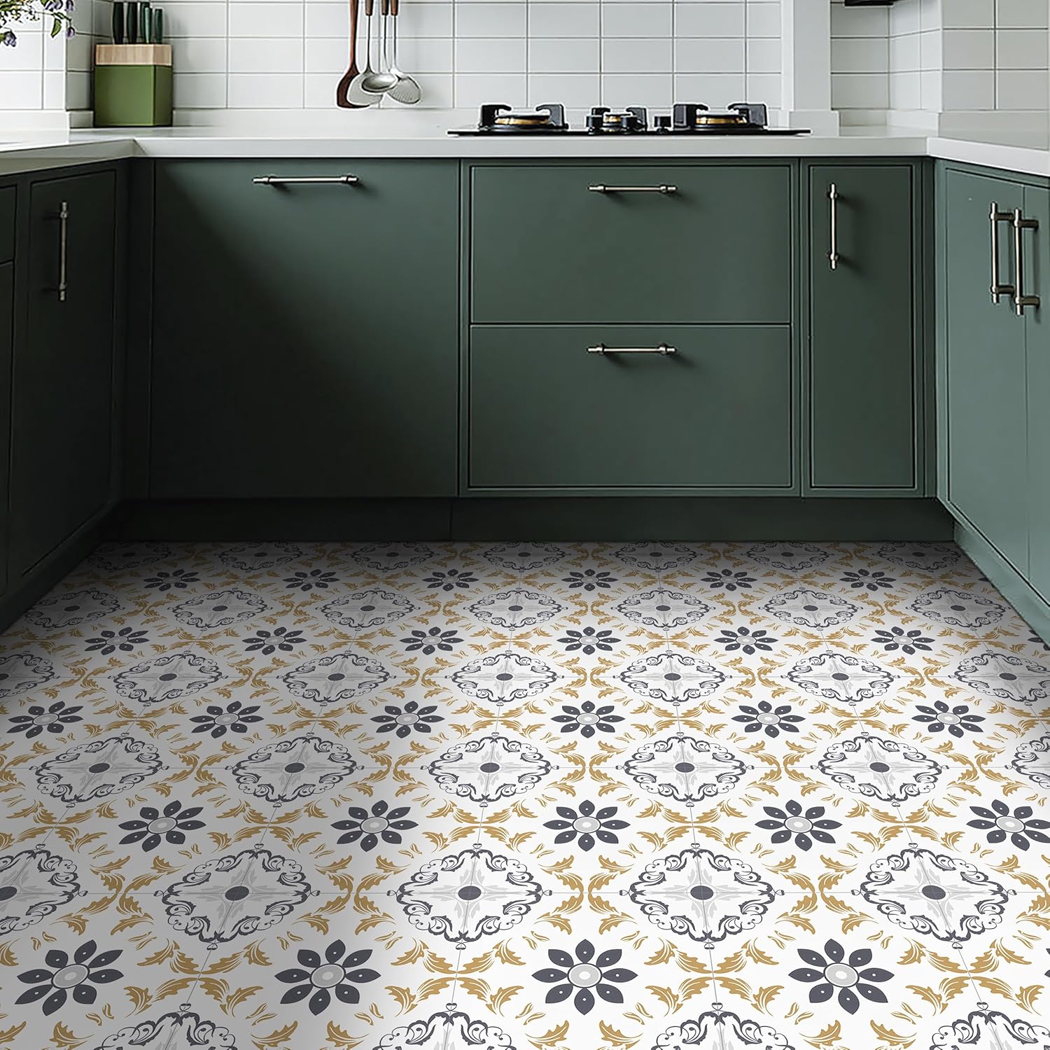 Peel and Stick Floor Tiles Self Adhesive, Vinyl Flooring Waterproof PVC Effect for Bathroom Kitchen Living Room Inner Porch, 30x30cm 1.0mm 10pcs(0.9㎡)