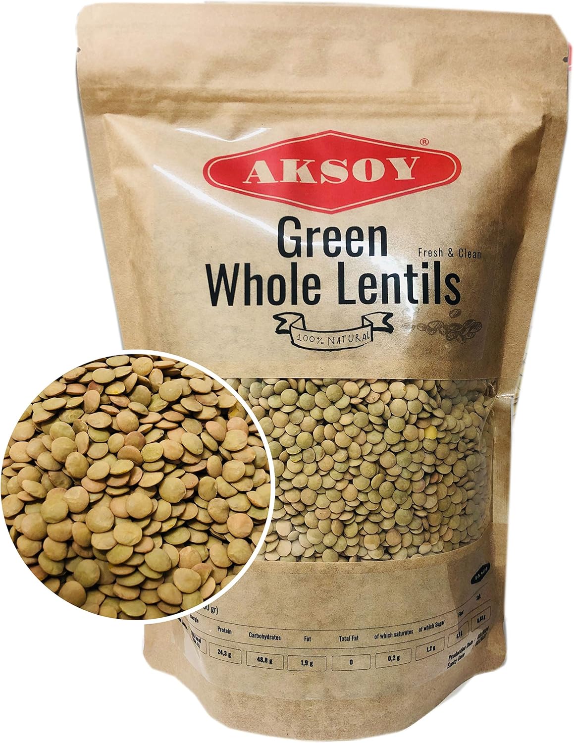 Aksoy Green Whole Lentils 1.25KG Nutty Flavour and Firm Texture Perfect for Soups, Stews, Curries, Salads, and Side Dishes – Ideal Staple for Everyday Cooking (Packaging May Vary)