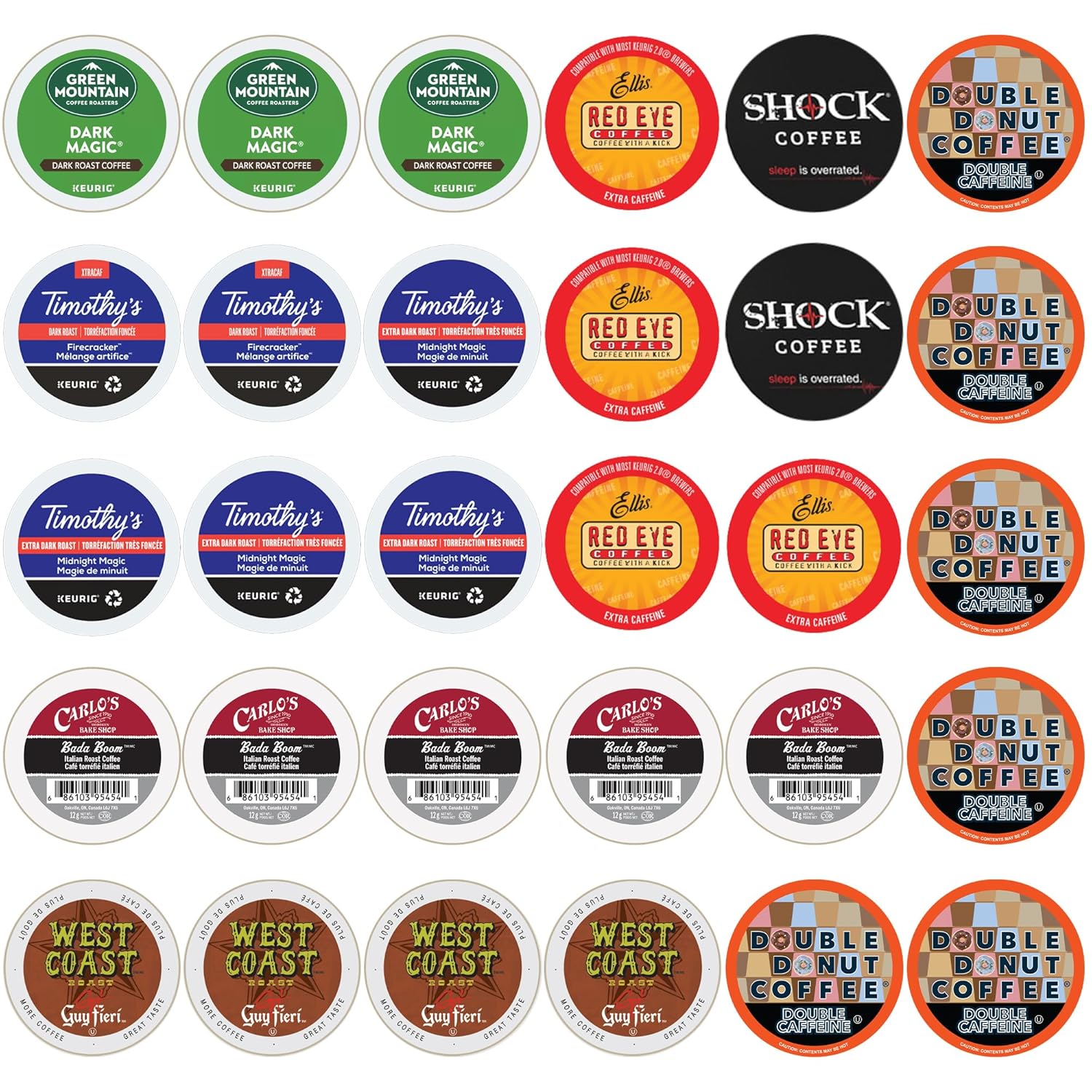 Extra Caffeine Extra Bold Coffee Single Serve Cups For Keurig K Cup Brewers 1.0 and 2.0 Variety Pack Sampler (30 Count)