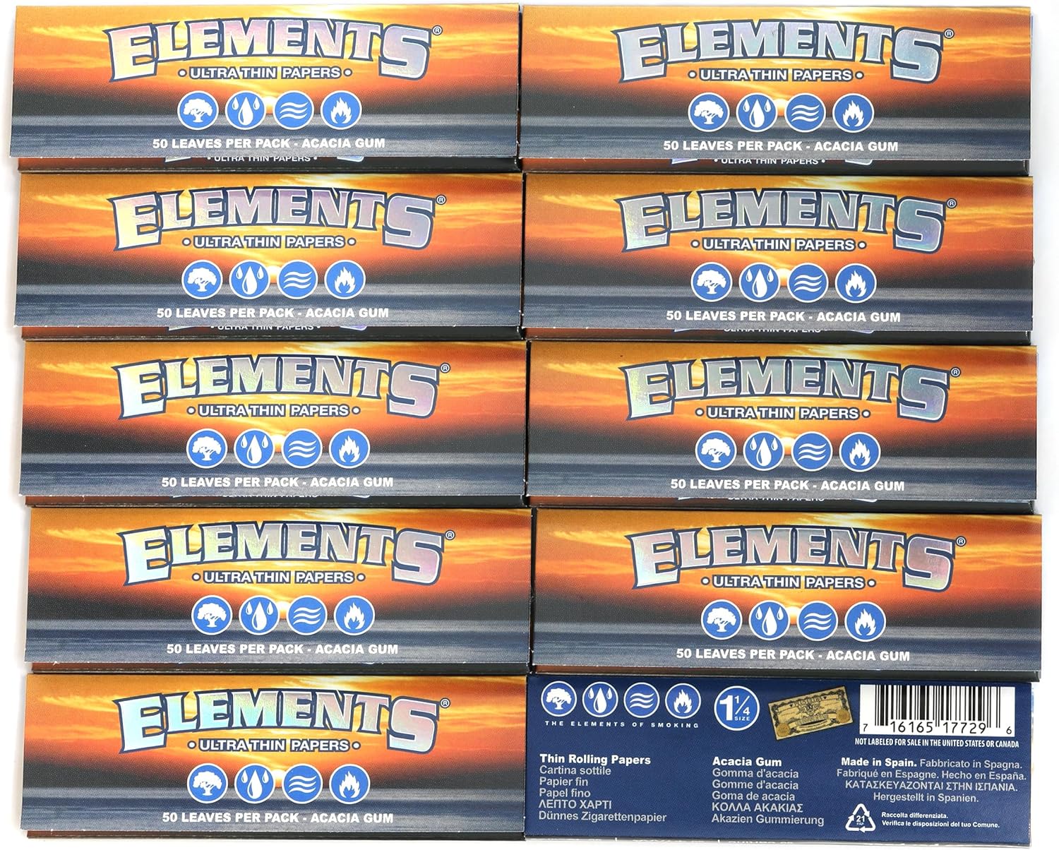 Elements 1.25 1 1/4 Size Ultra Thin Rice Rolling Paper, 50 Count (Pack of 10)