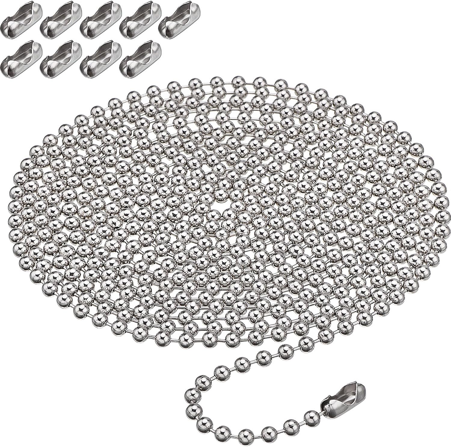 Shappy 10 Feets Beaded Ball Pull Chain Extension Roller Shade Bead Chain Extender with 10 Pieces Matching Connector for Window Blind Vertical Replacement (4.5 mm,Silver)