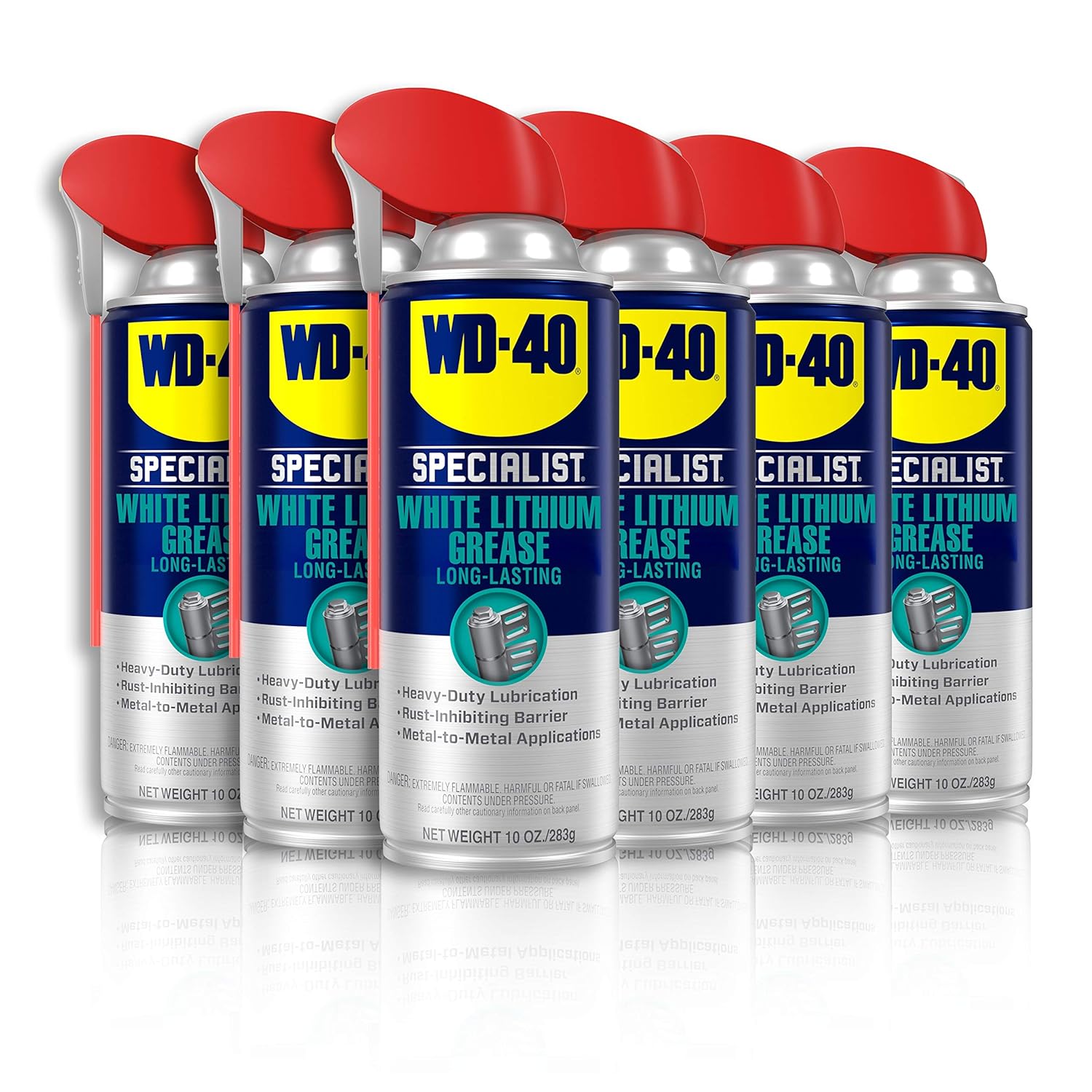 WD-40 Specialist White Lithium Grease Spray with SMART STRAW SPRAYS 2 WAYS, 10 OZ [6-Pack]