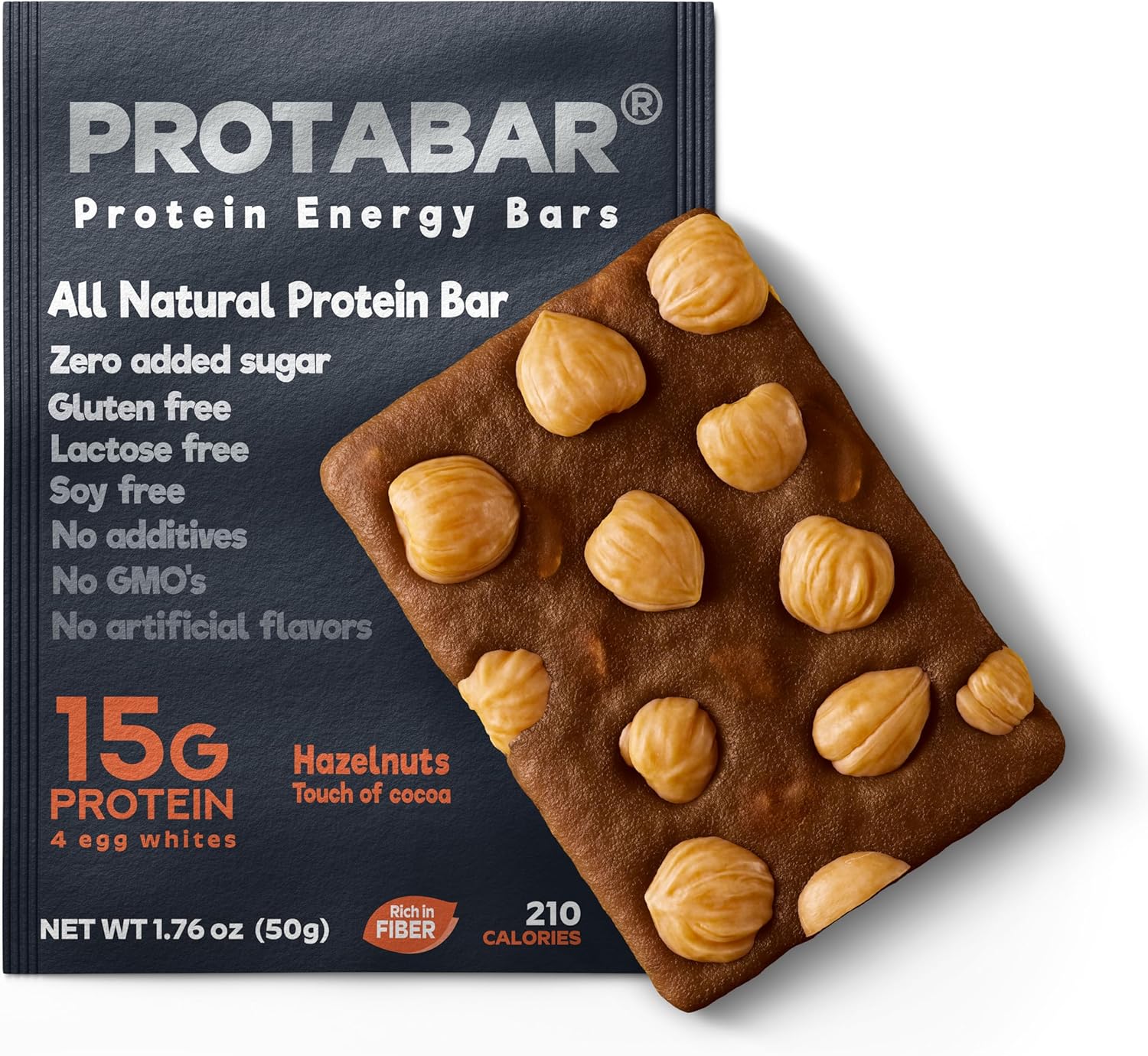 All Natural Energy Protein Bar PROTABAR (12 Pack) - 15g Egg White Protein Per Bar | Dates Egg Whites Hazelnuts Cocoa | Gluten Free | Healthy Snack