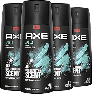AXE Apollo Body Spray Deodorant for Long-Lasting Odor Protection, Sage & Cedarwood Deodorant for Men Formulated Without Aluminum 4 Ounce (Pack of 4)