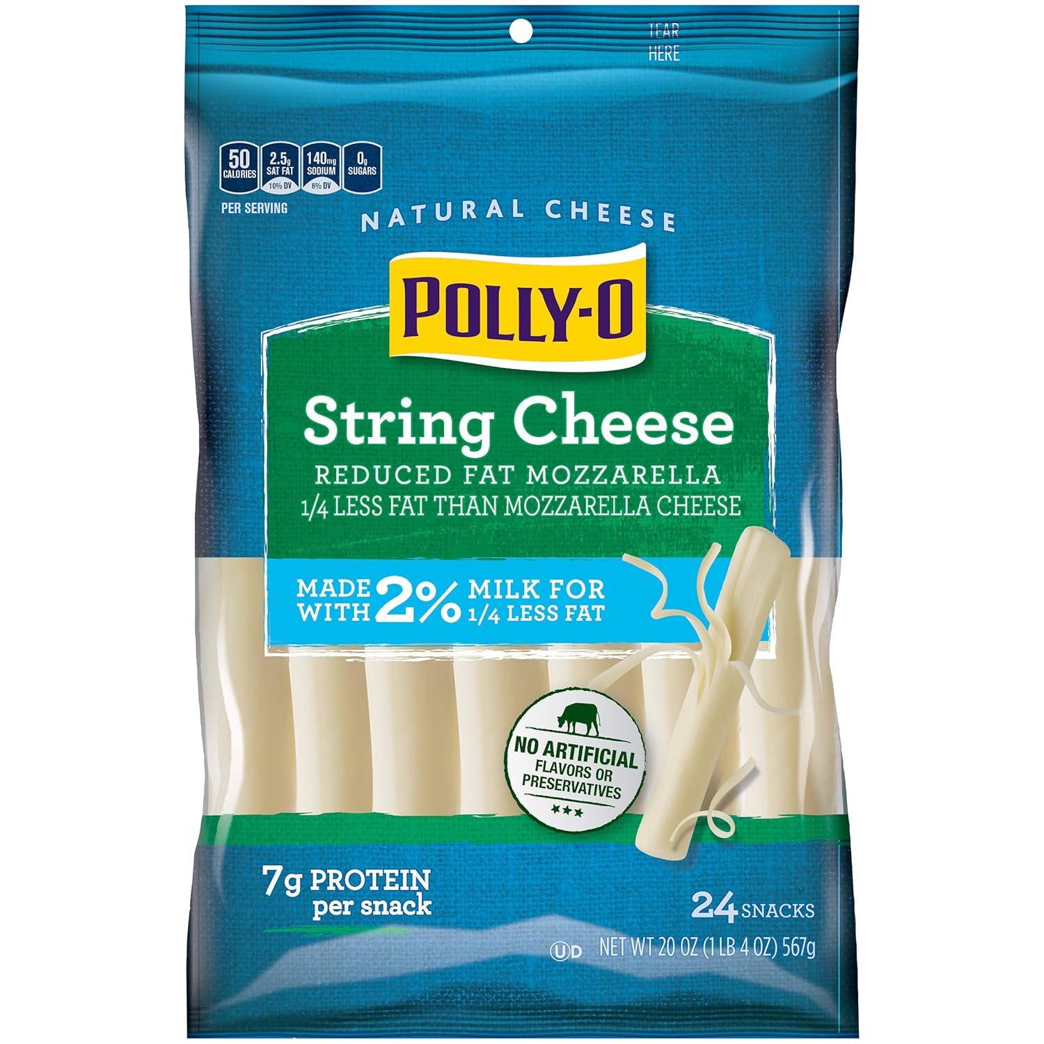 Polly-O String Cheese Mozzarella Cheese Snacks with 2% Milk (24 ct Sticks)