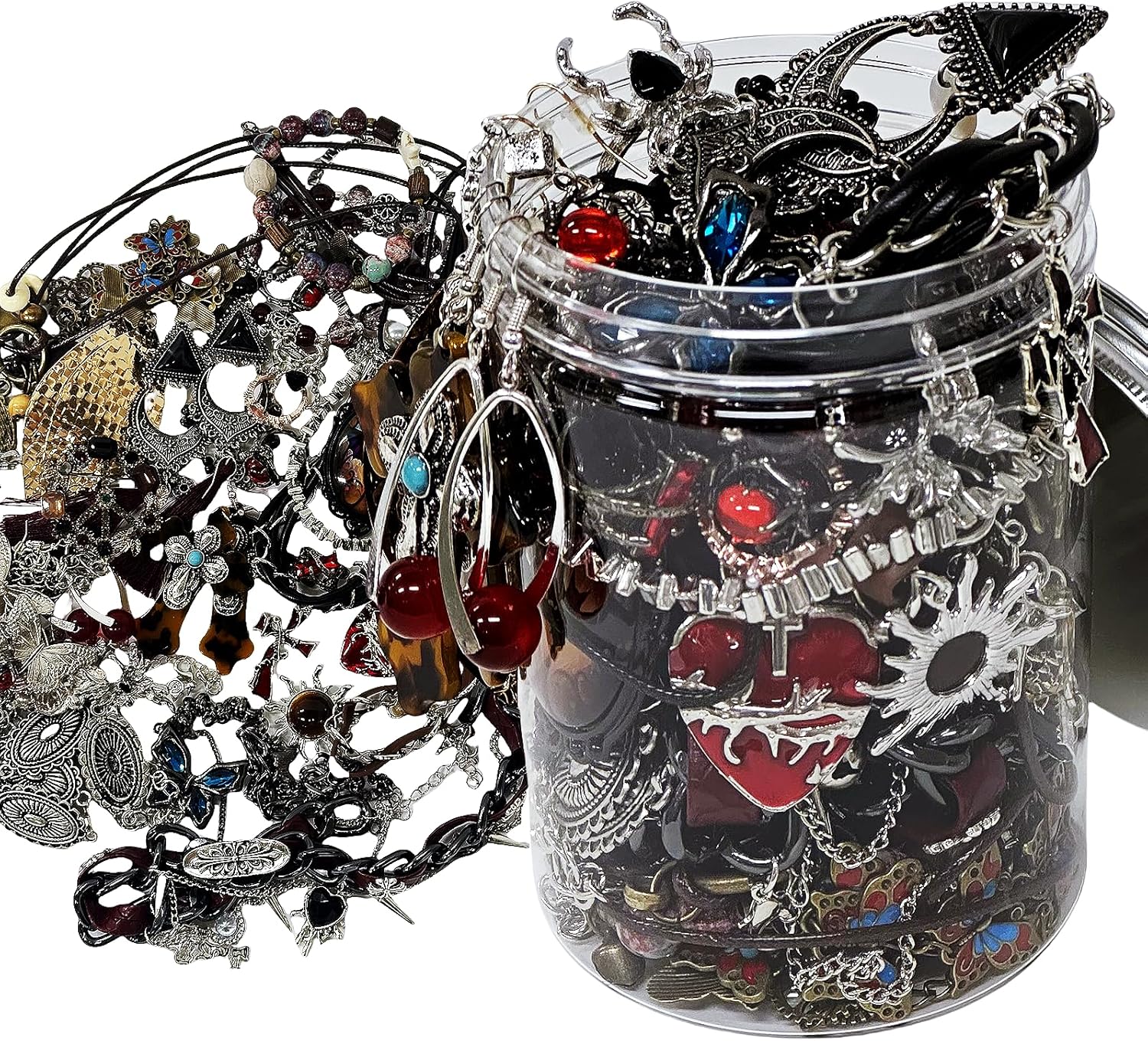 Mystery Jewelry Jar,30-35PCS Surprise Gothic Jewelry Box for Women, Gift Set(Gothic Witch Punk Necklace,Earrings, Rings,bracelets/bangles),Unique Birthday Gift for Her