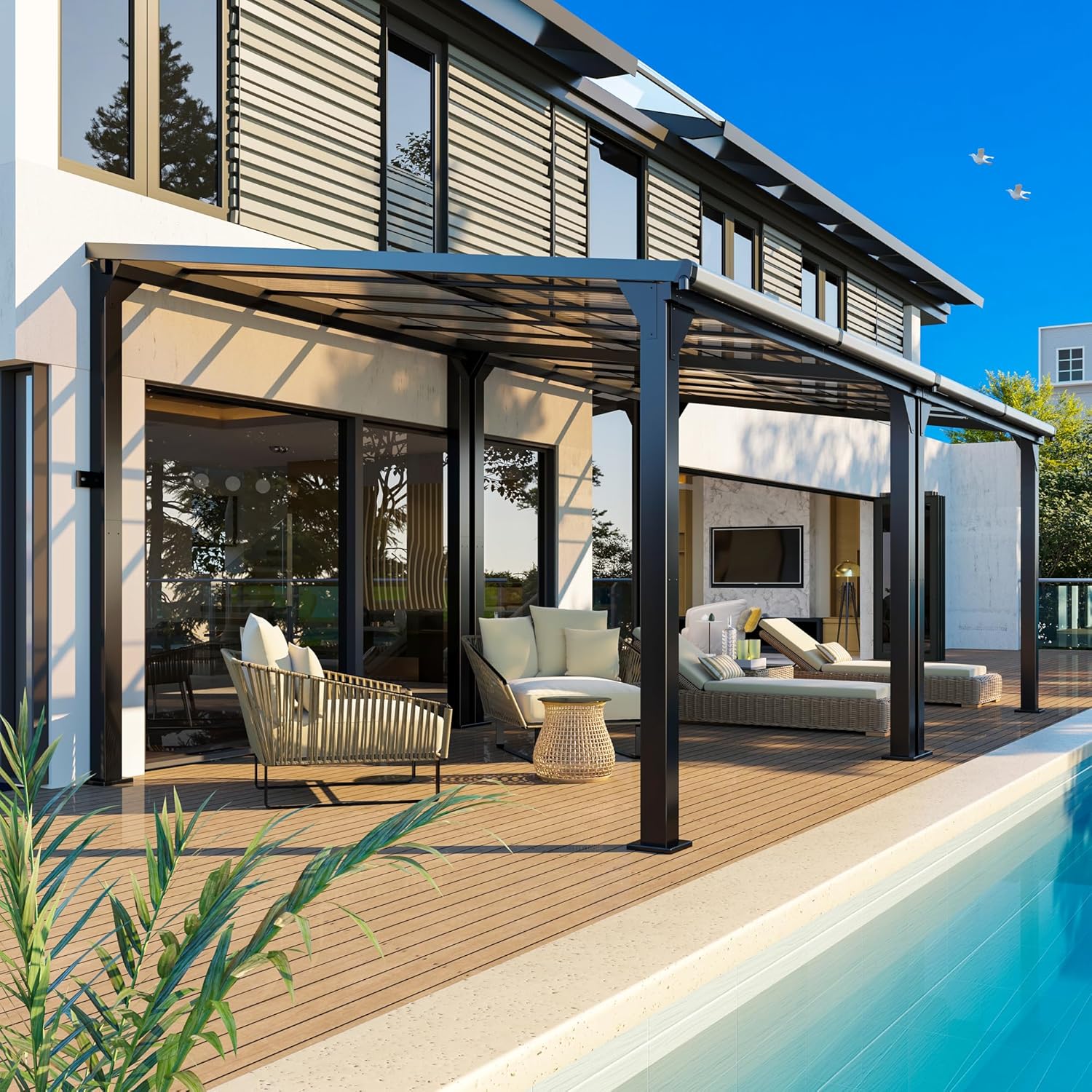 10 * 20FT Pergola,Outdoor Gazebo,Hardtop Lean to Gazebo,Wall Mounted Pergola,Pergolas Gazebos Clearance,Aluminum Frame Pergola,UV Resistant Patio Roof,Patio Awnings for Porch,Lawn,Backyard