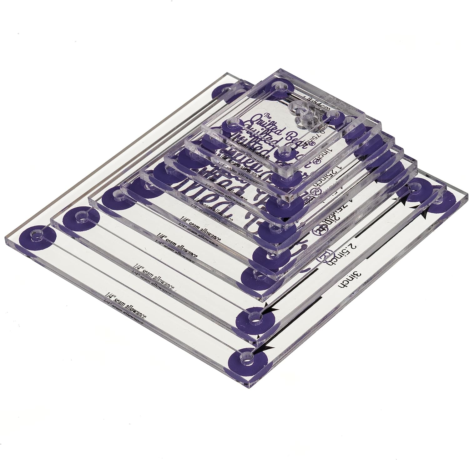 The Quilted Bear Square Quilting Templates - Set of 8 Non-Slip Acrylic Quilt Templates, Ideal Sewing Products, Quilt Tools & Sewing Tools for Machine Quilting (3/4 inch - 3 inches)