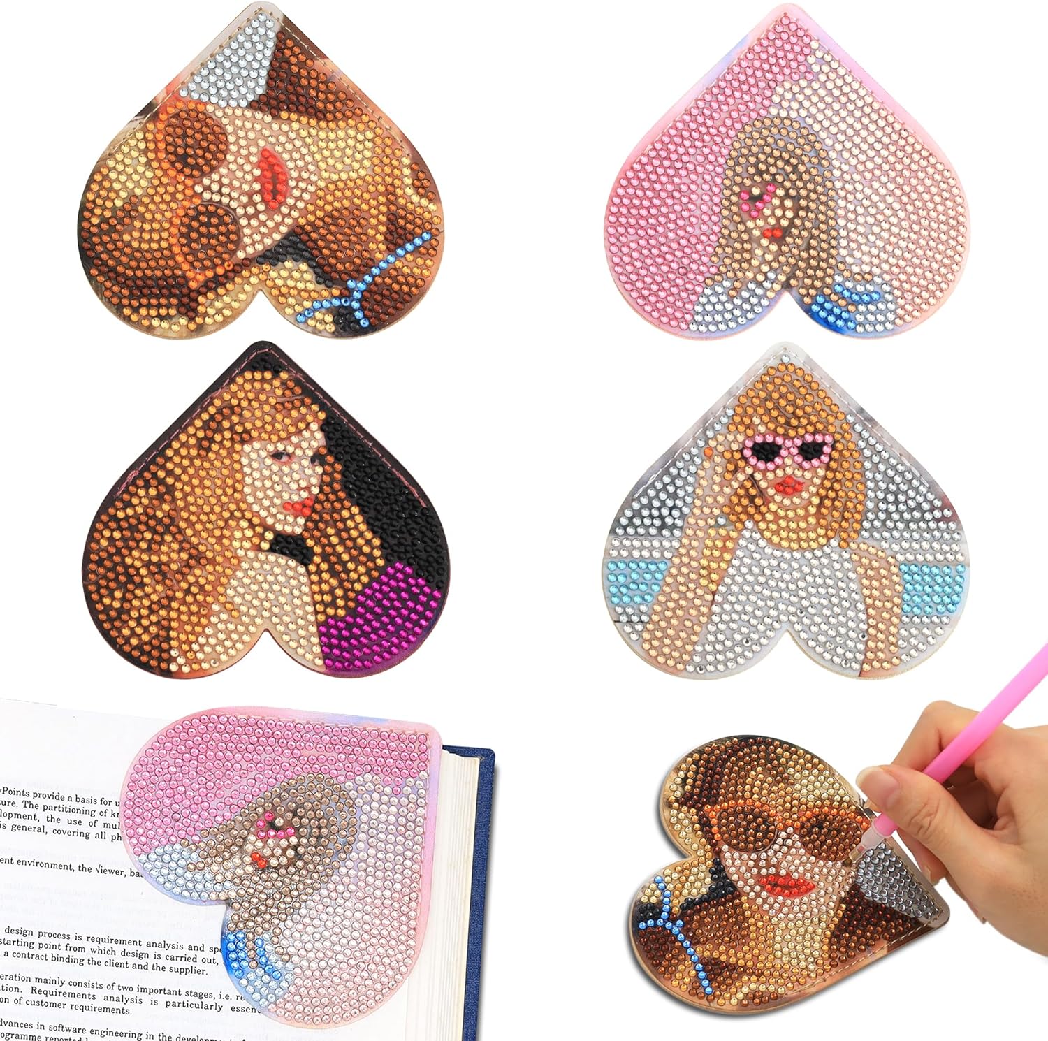 SnugMaker Diamond Art Bookmarks, Taylor Merch, 4 Pcs Cute for Book Lovers, DIY Diamond Painting Taylor Gifts for Women, Diamond Art Kits for Adults