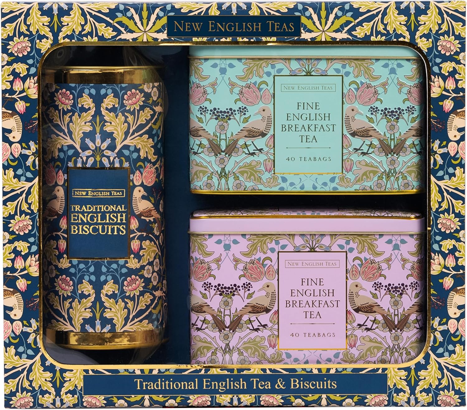 New English Teas Traditional Tea & Biscuits Gift Set with 80 English Breakfast Teabags & Cornish Biscuits