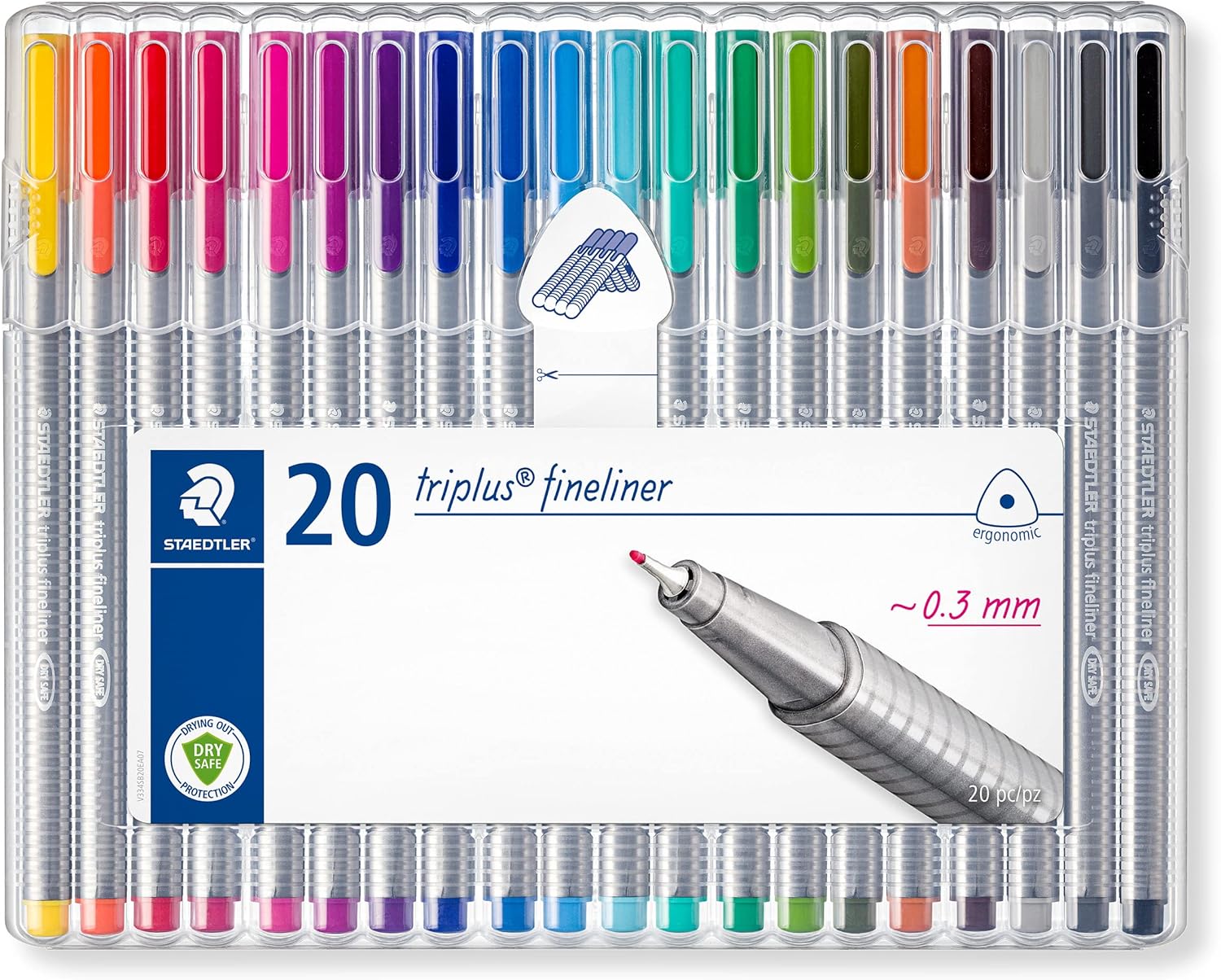 STAEDTLER Triplus Fineliner Pens, .3mm, Metal Clad Tip, 20-Pack, Assorted (334SB20BK)