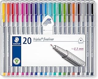 STAEDTLER Triplus Fineliner Pens, .3mm, Metal Clad Tip, 20-Pack, Assorted (334SB20BK)