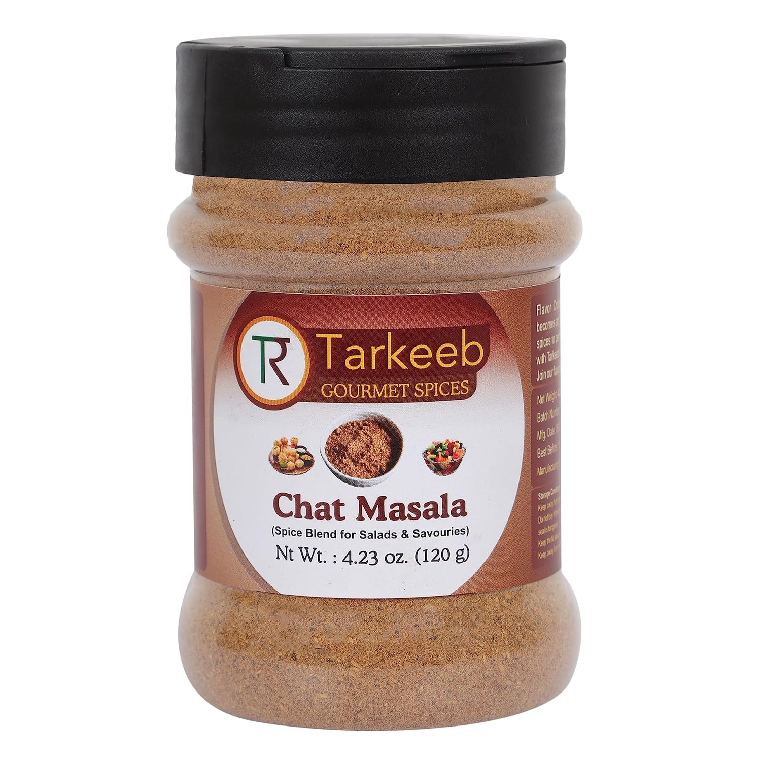 Tarkeeb Chat Masala 4.23 oz (120g) Shaker Top PET Jar | Tangy Indian Seasoning | All Natural | Vegan | No Colors | Gluten Free | NON-GMO | Indian Origin |