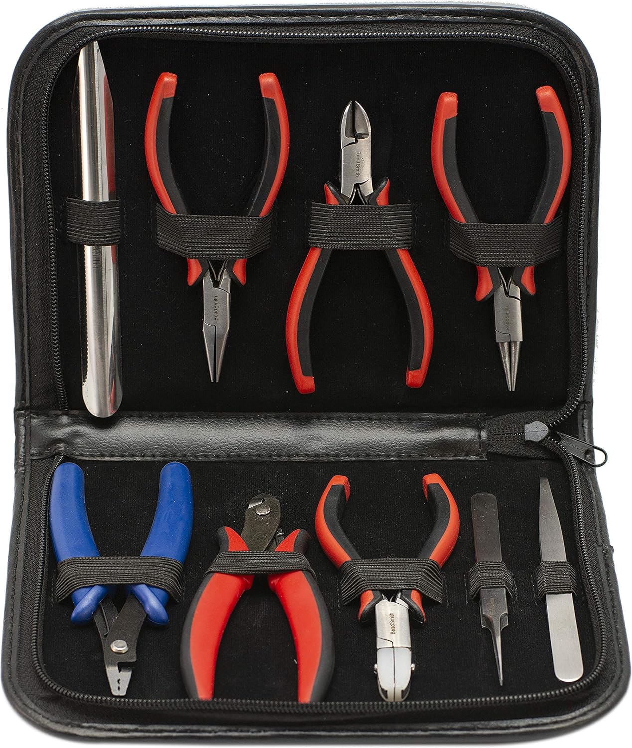 The Beadsmith Deluxe Beader’s Tool Set-9Pcs: Ergo Round, Chain, Tungsten Carbide Cutter, Nylon Flat, Cutter Crimpers, Knotting & Tweezers & More