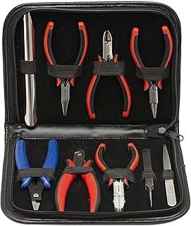 The Beadsmith Deluxe Beader’s Tool Set-9Pcs: Ergo Round, Chain, Tungsten Carbide Cutter, Nylon Flat, Cutter Crimpers, Knotting & Tweezers & More