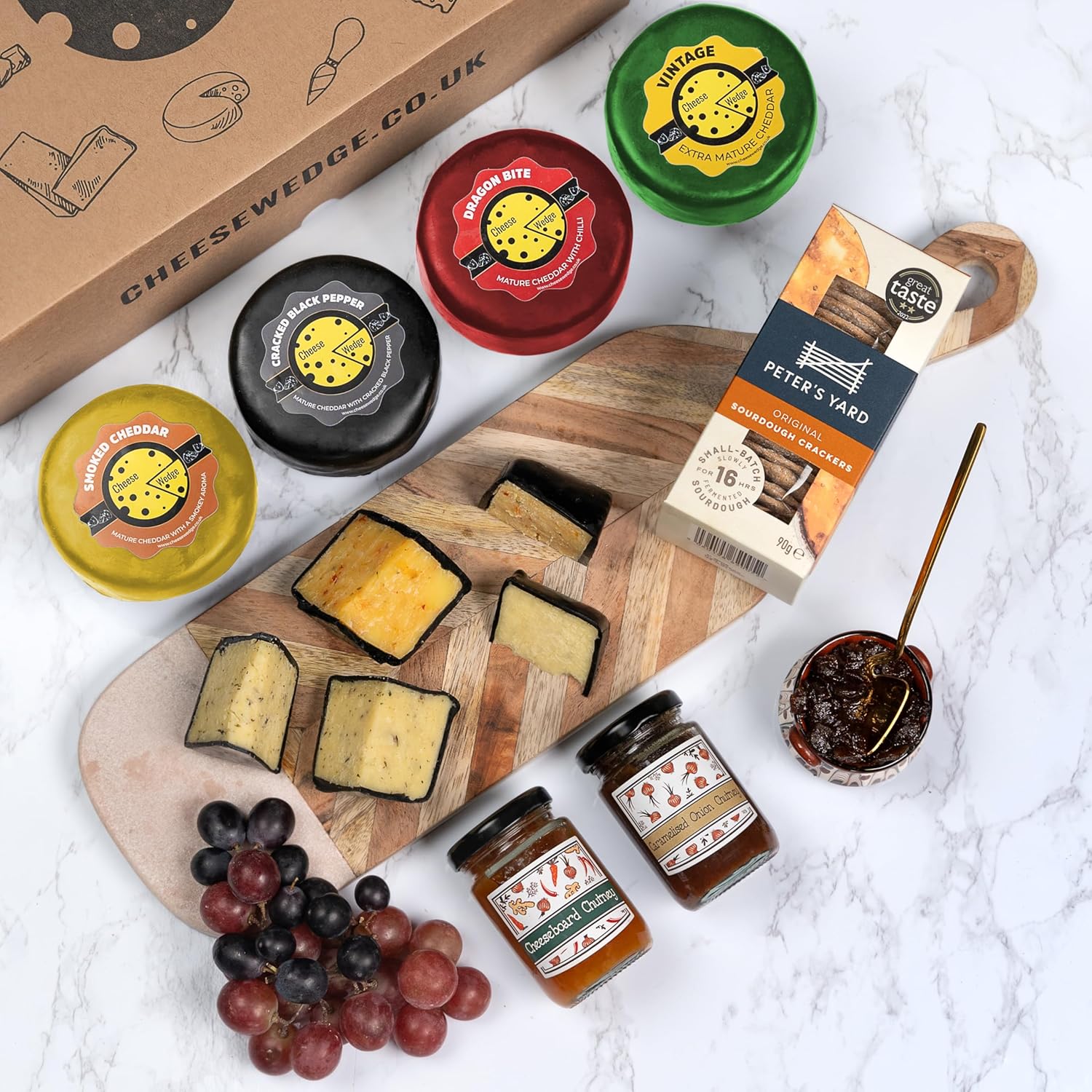 Cheese Truckles, Crackers & Chutneys Deli Gift Box | 4 Luxury Cheeses, 2 Artisan Chutneys & Crackers