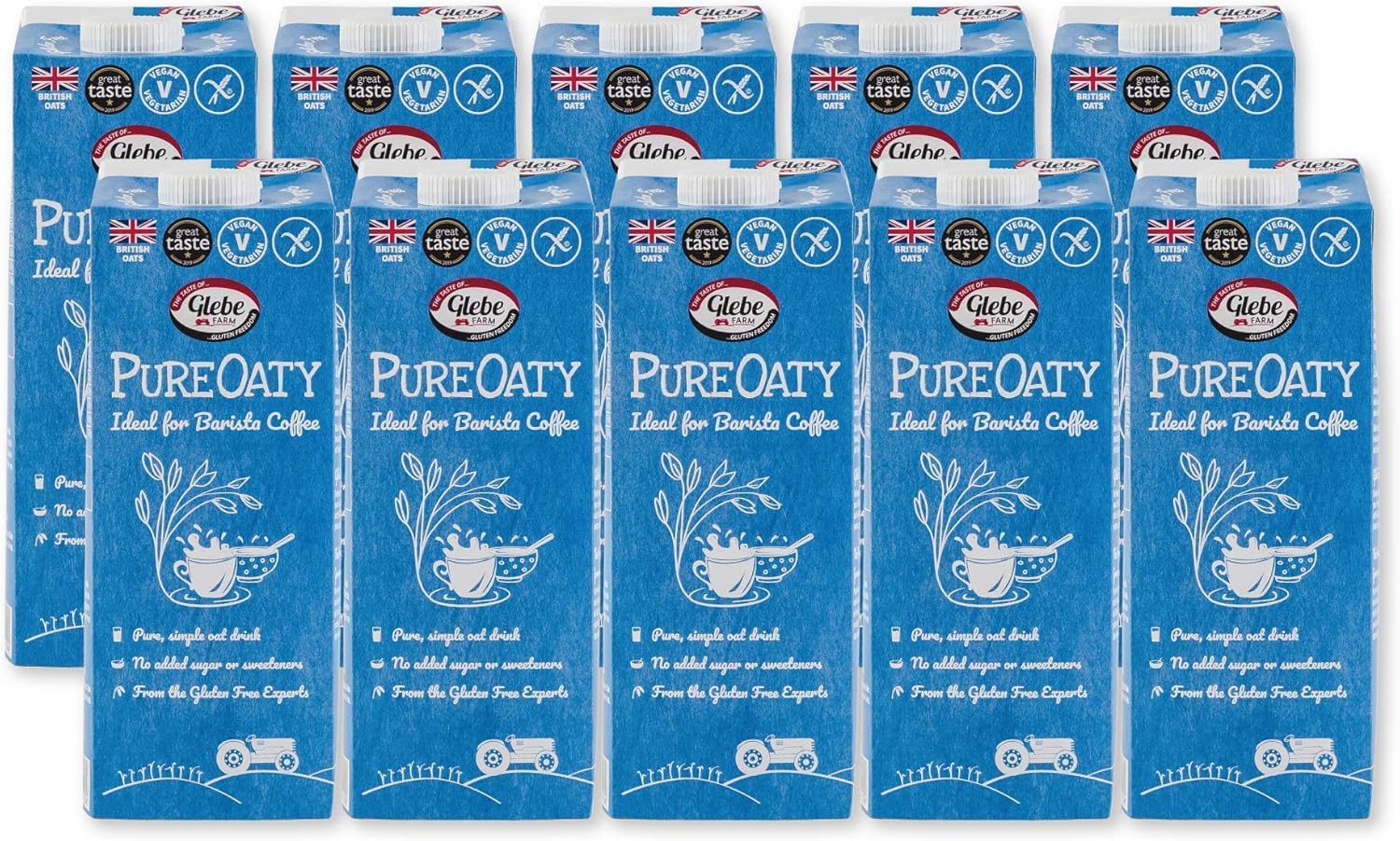 Glebe Farm, Gluten-Free Oat Drink - 10 x 1 Liter, Dairy-Free, Vegan, No Added Sugar