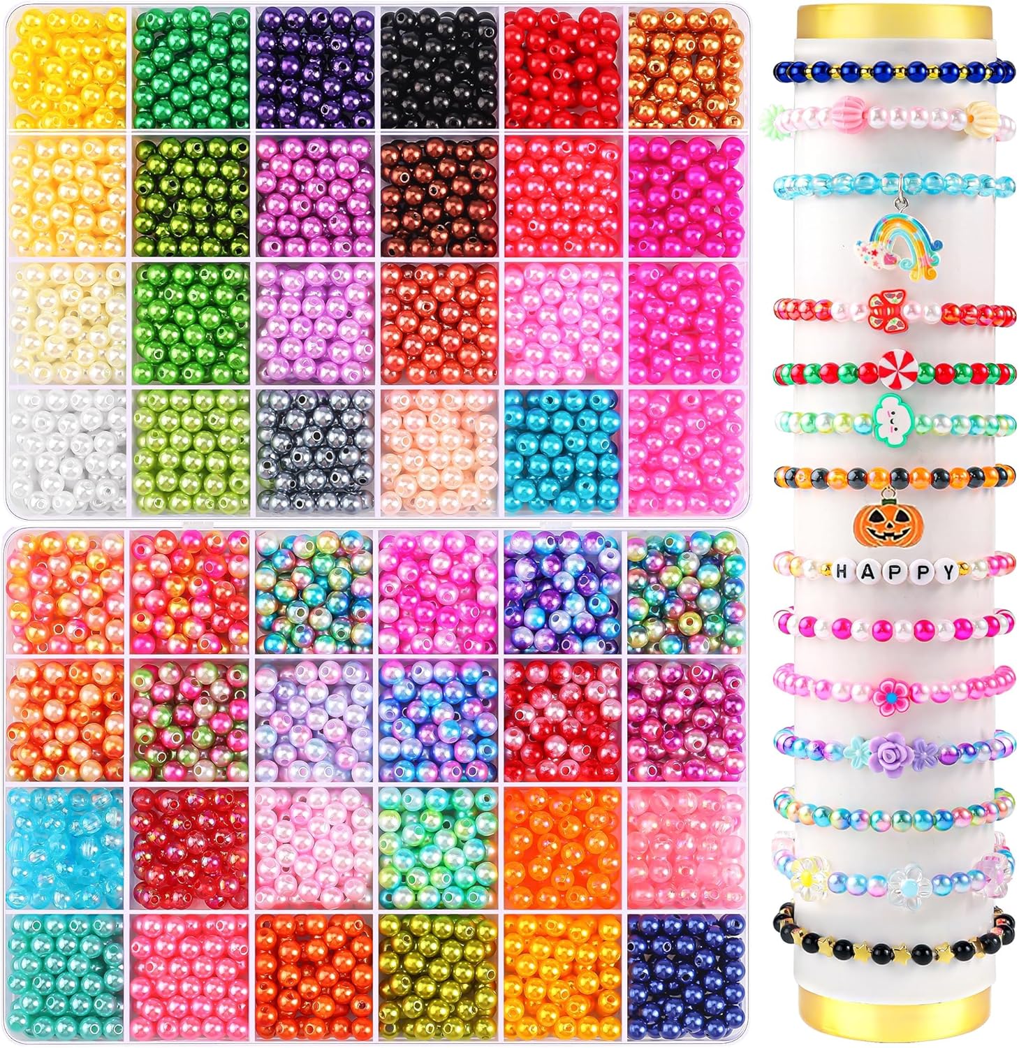 WIURGOHA 2400PCS 6mm Pearl Beads for Bracelets Making,48 Colors Round Pearls Bead for Jewelry Making Small Pearl Filler Beads for DIY Craft Necklace Earrings