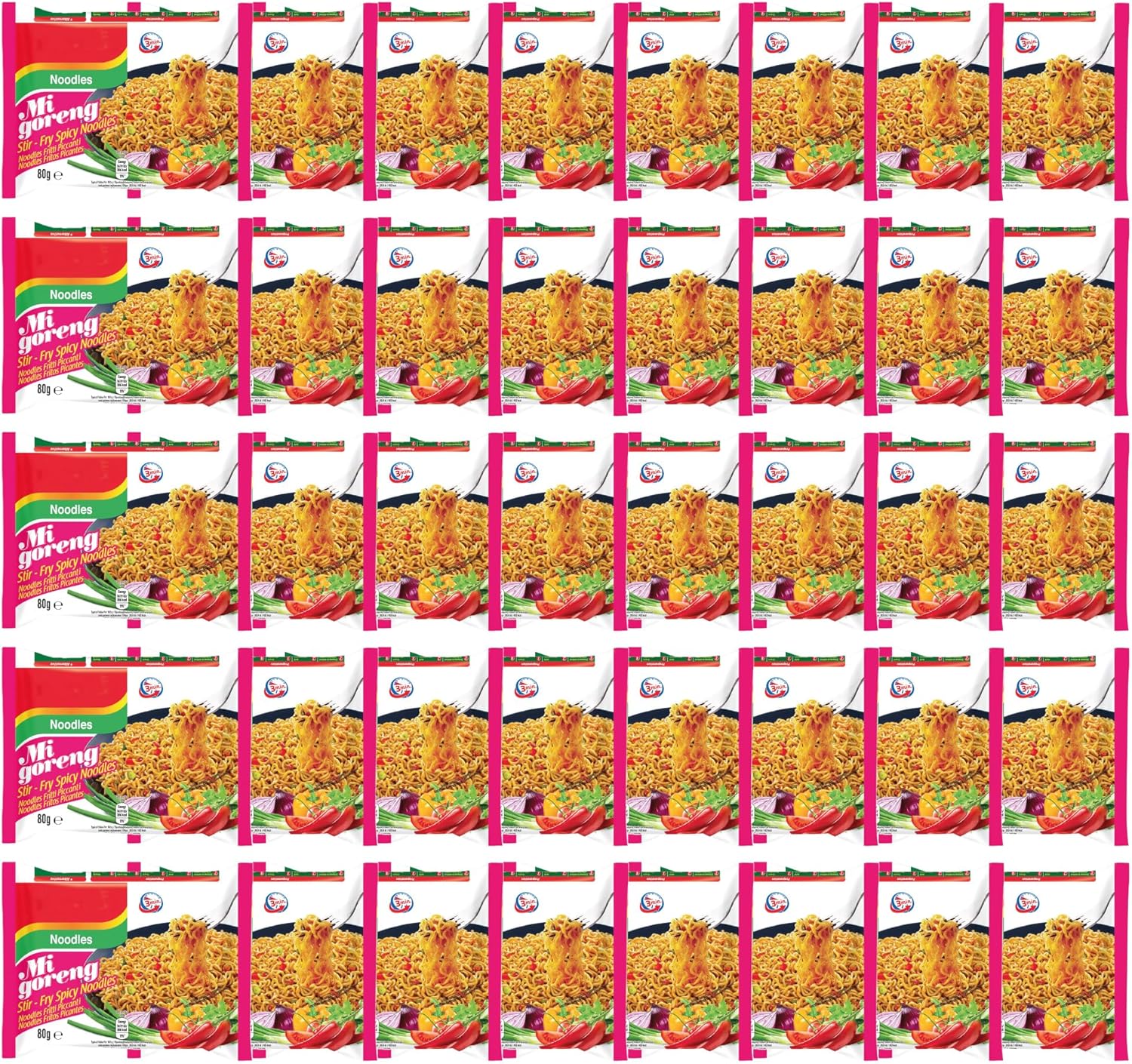 Mi Goreng Stir-Fry Spicy Noodles – 80g (Pack of 40) | Authentic Indonesian Flavor | Versatile Meal Option | Spicy Kick | Quick & Easy to Prepare