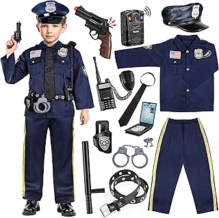 Joycover Police Officer Costume for Kids - Deluxe Police Costume for Kids with Accessories, Kids Halloween Costumes for Boys Girls, Cop Costume Role Play Kit for Halloween Career Day-M…