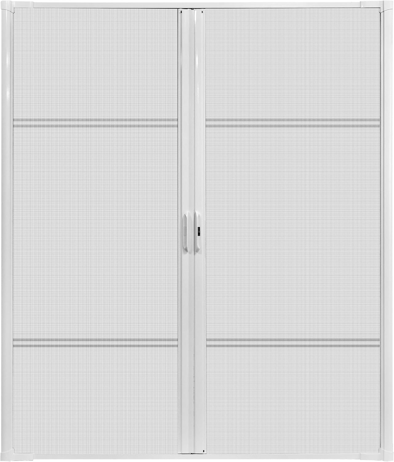 Guardian Double Retractable Screen Door Heavy Duty Aluminum Large Retractable Screen Doors for Double Door Easy Assemble Invisible Screen Door Patio Mosquito Proof (White, 73''x80'')