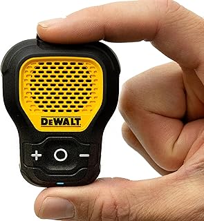 DEWALT Wearable Bluetooth Speaker (Updated Version), Clip-On Wireless Jobsite Pro Water-Resistant Portable Speaker (Non-Magnetic), Built-in Mic for Hands-Free Music/Calls, Bluetooth Speaker (Yellow)
