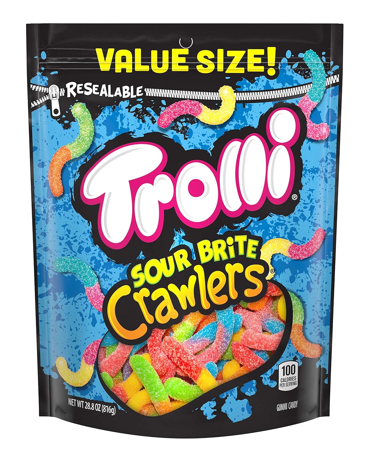 Trolli Sour Brite Crawlers Candy, Sour Gummy Worms, Resealable Bag 28.8 Ounce (Pack of 6)