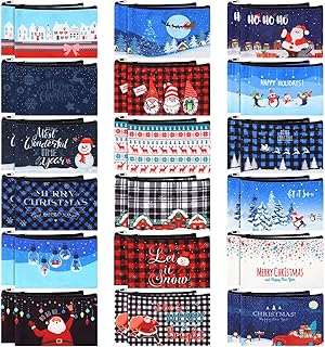 Abbylike 36 Pieces Christmas Makeup Bags Bulk Christmas Gifts Plaid Cosmetics Santa Gnomes Elk Snowman Christmas Purse Double Sided Goodie Bags for Women Travel Holiday Present,18 Styles