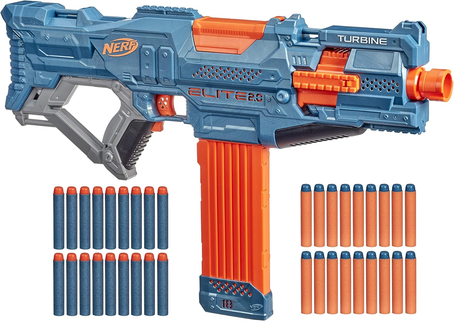 Nerf Elite 2.0 Turbine CS-18 Motorised Blaster, 36 Elite Darts, 18-Dart Clip, Outdoor Toys