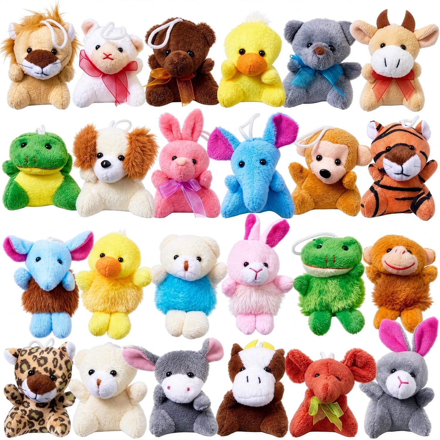 JOYIN 24 Pack Mini Animal Plush Toy Assortment (24 Units 2"-3"), Animals Keychain Decoration for Kids, Small Stuffed Animal Bulk for Kids, Carnival Prizes, School Gifts, Party Favor Goodie Bags