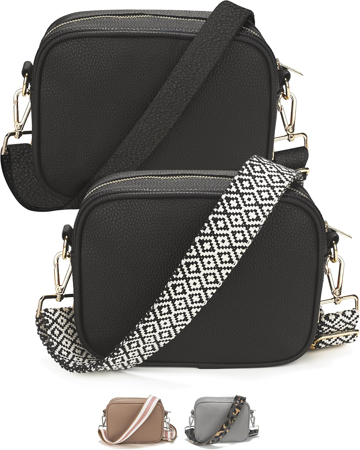 Lily England Cross Body Bag Women - Multiple Pockets - Adjustable Wide Strap and Chain - Black Handbag Crossbody - Over the Shoulder Bag